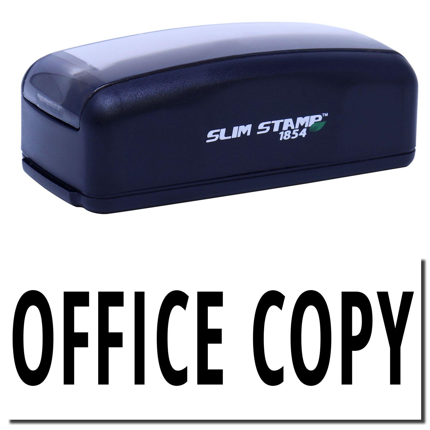 Large Pre-Inked Office Copy Stamp in black with OFFICE COPY text imprint, featuring a sleek, compact design for efficient stamping.