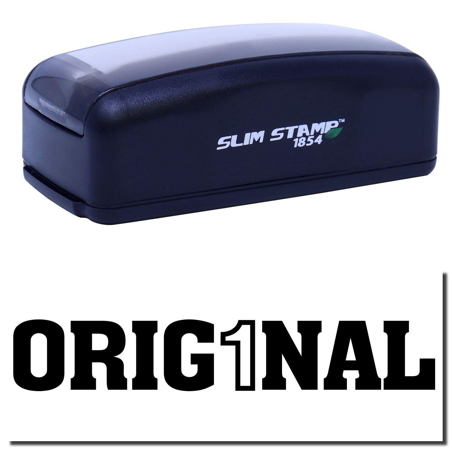 Large Pre-Inked Orig1nal Stamp in black, featuring a compact design with SLIM STAMP 1854 branding on the side.