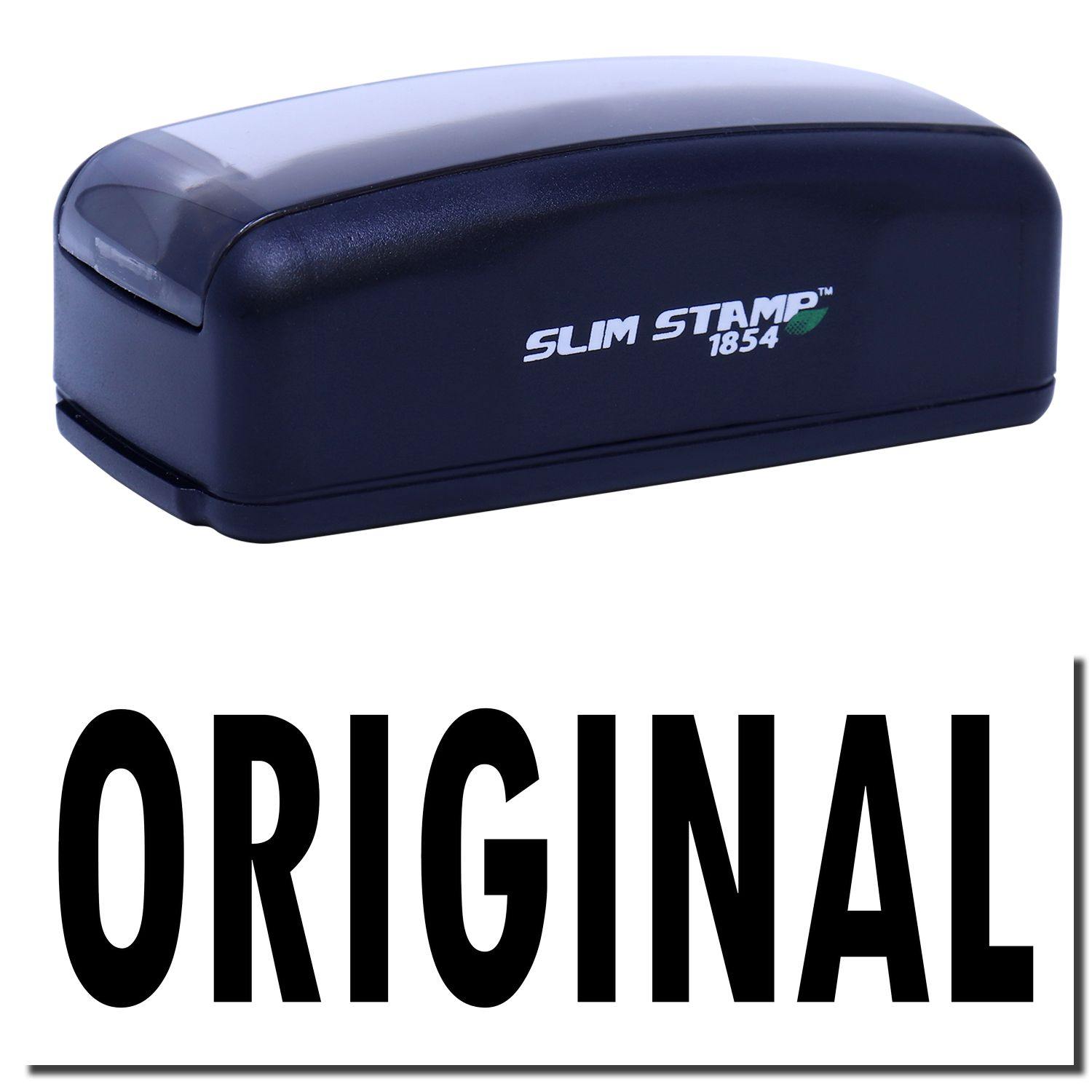 Large Pre-Inked Original Stamp in black with SLIM STAMP 1854 branding, shown above a bold ORIGINAL imprint.