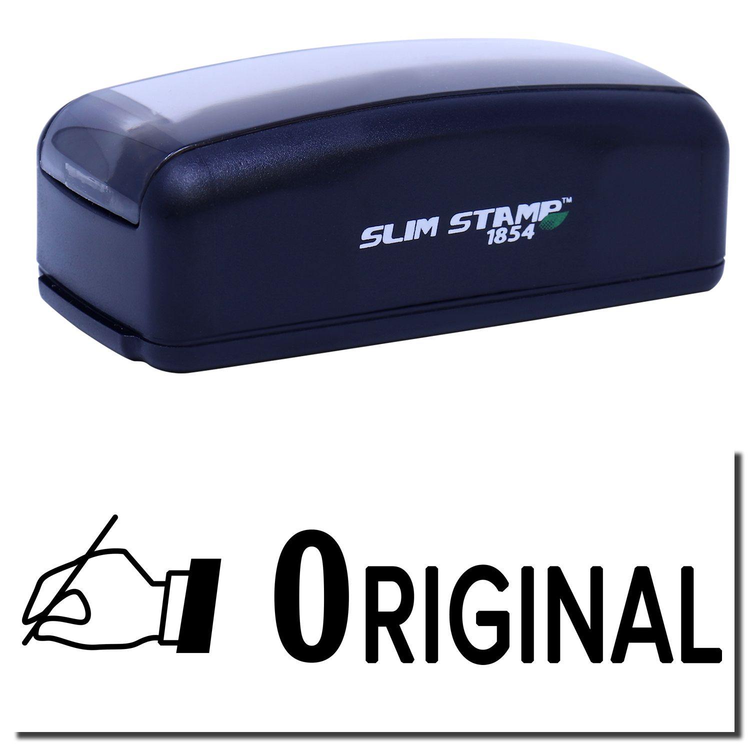 Large Pre-Inked Original with Hand Stamp, black, compact design, labeled SLIM STAMP 1854, shown with a hand stamp icon and the word ORIGINAL.