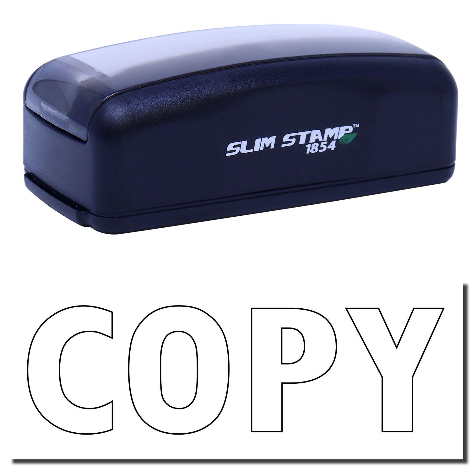 Large Pre-Inked Outline Copy Stamp in black with COPY text below. Slim Stamp 1854 branding visible on the stamp.