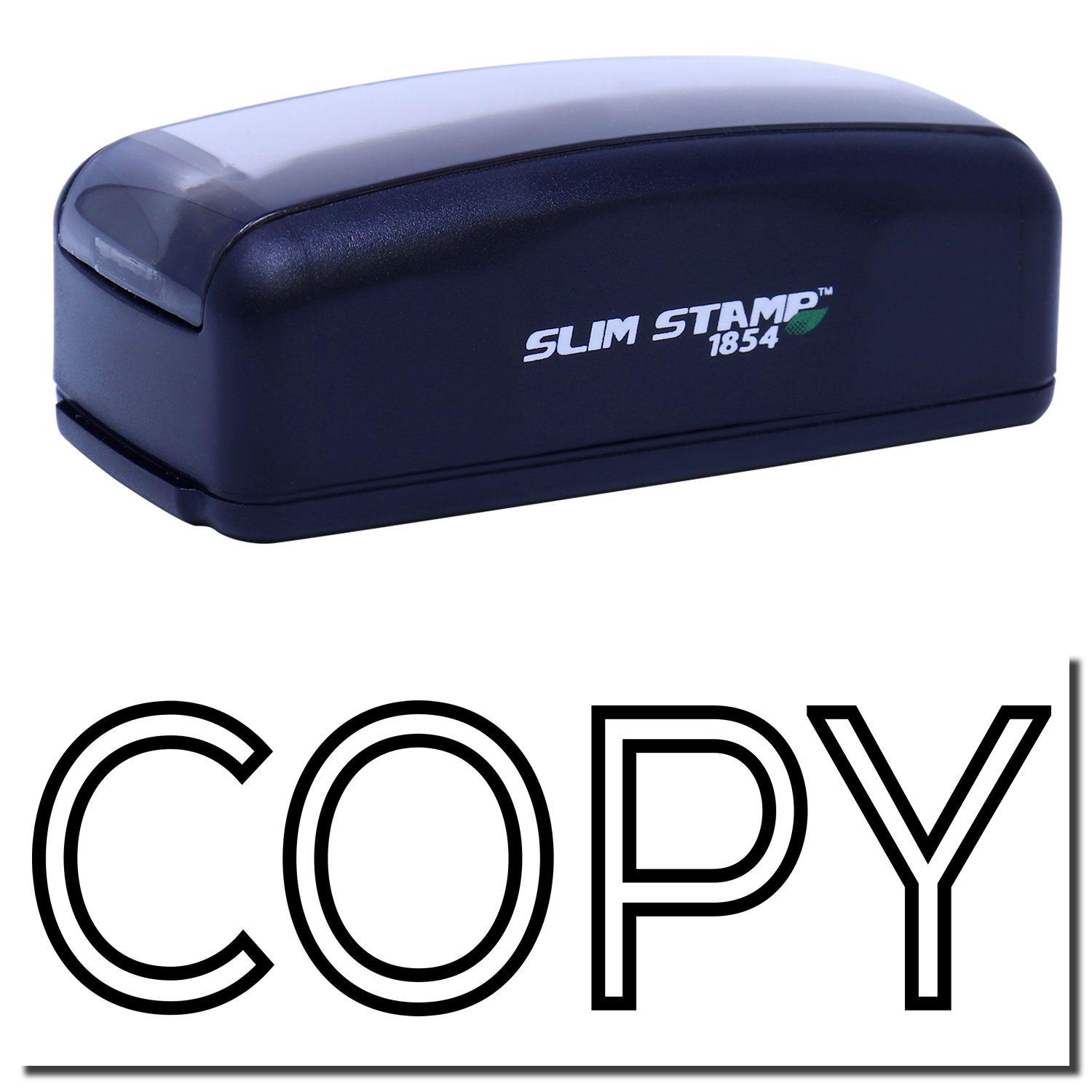 Large Pre-Inked Outline Copy Stamp in black with COPY text below. Compact design, labeled SLIM STAMP 1854.