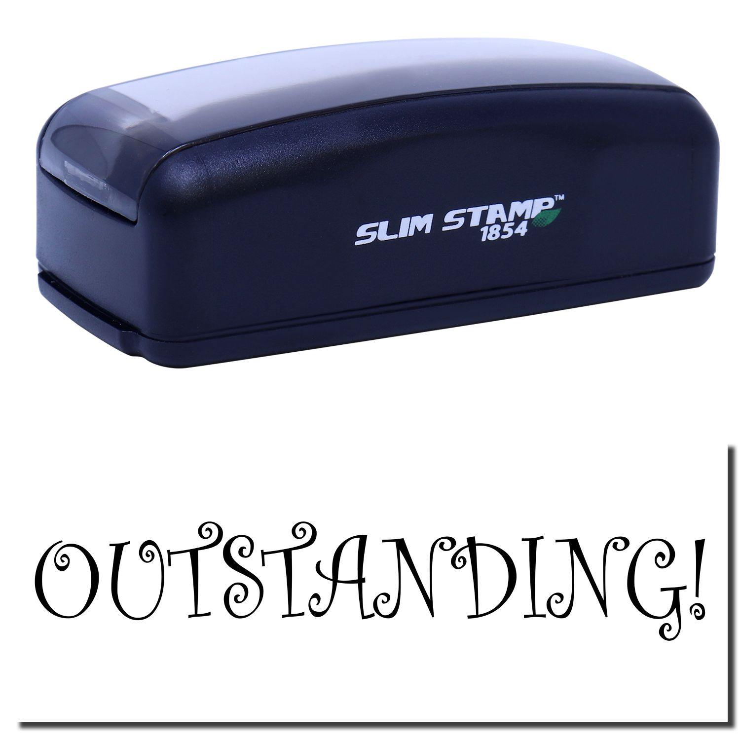 Large Pre-Inked Outstanding Stamp in black with OUTSTANDING! text below. Compact design, labeled SLIM STAMP 1854.