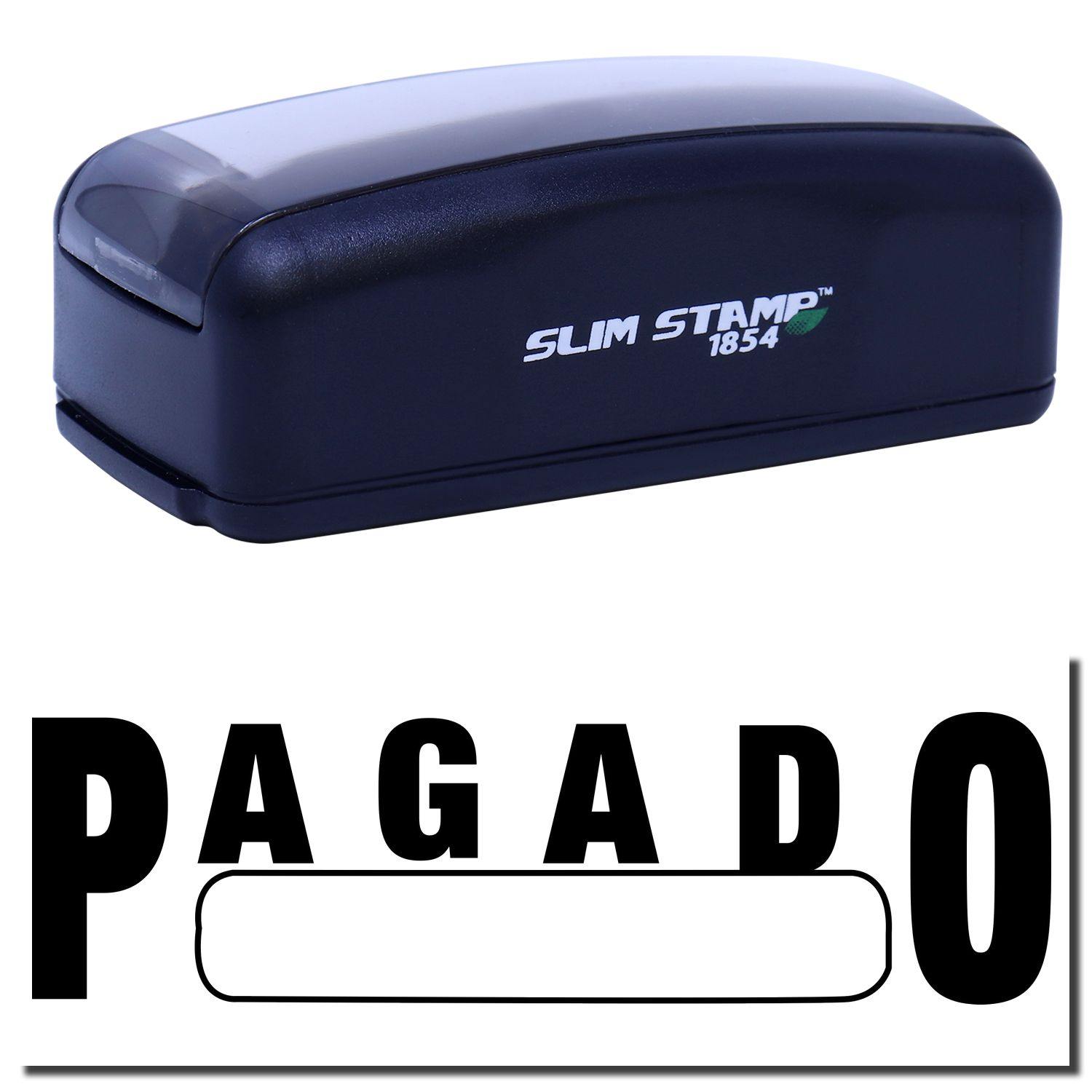 Large Pre-Inked Pagado with Box Stamp, black, with PAGADO text and a blank box for customization.