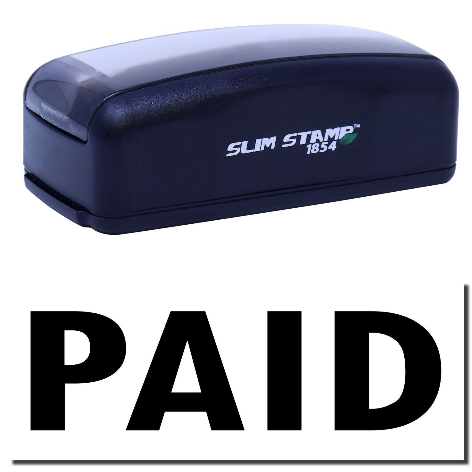 Large Pre-Inked Paid Stamp in black with PAID text in bold below. Compact design, ideal for office use.