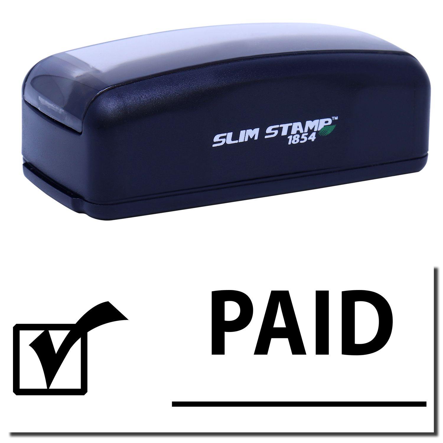 Large Pre-Inked Paid with Checkmark Stamp in black, featuring a checkmark and the word PAID in bold letters.