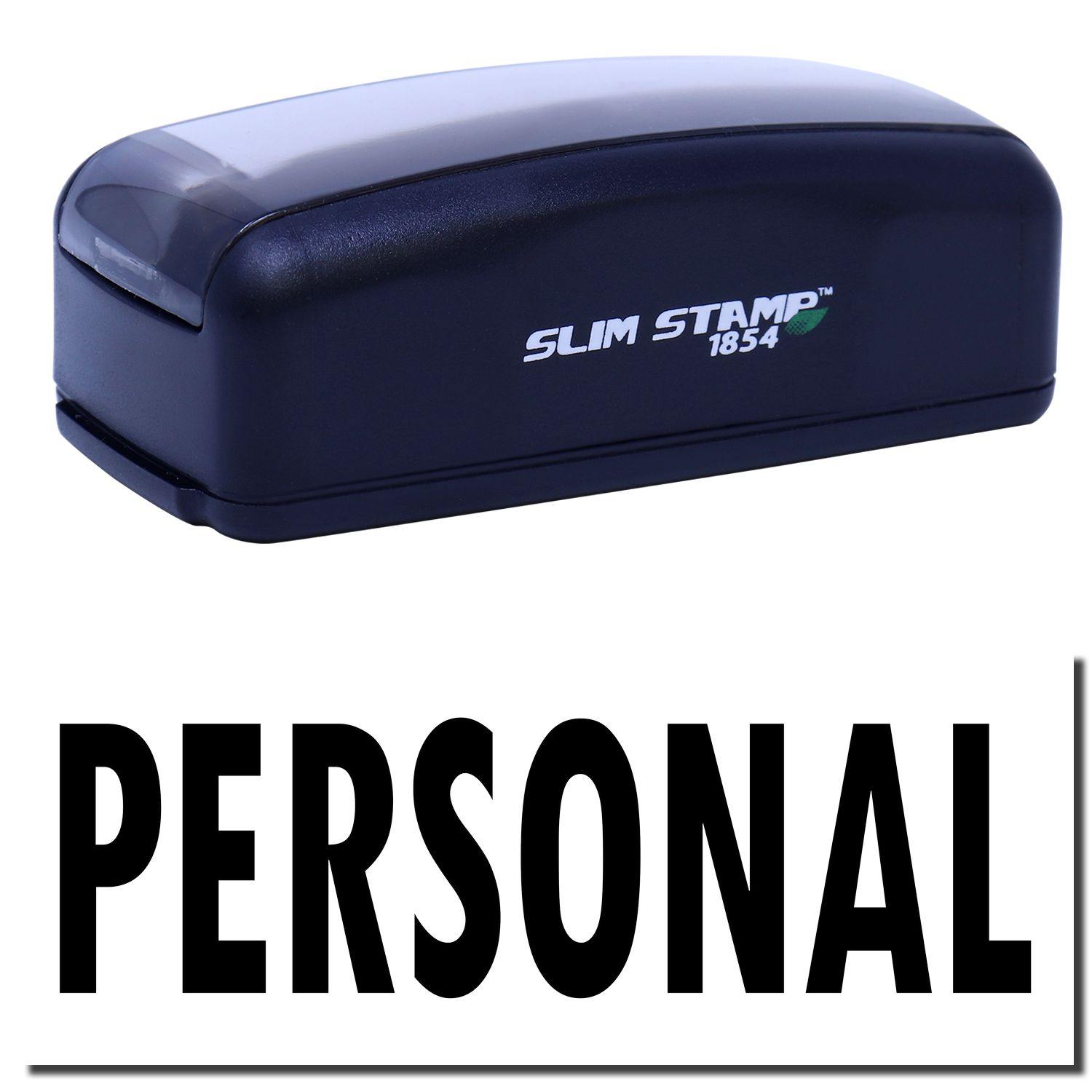 Large Pre-Inked Personal Stamp in black with SLIM STAMP 1854 branding, shown above a bold PERSONAL imprint.