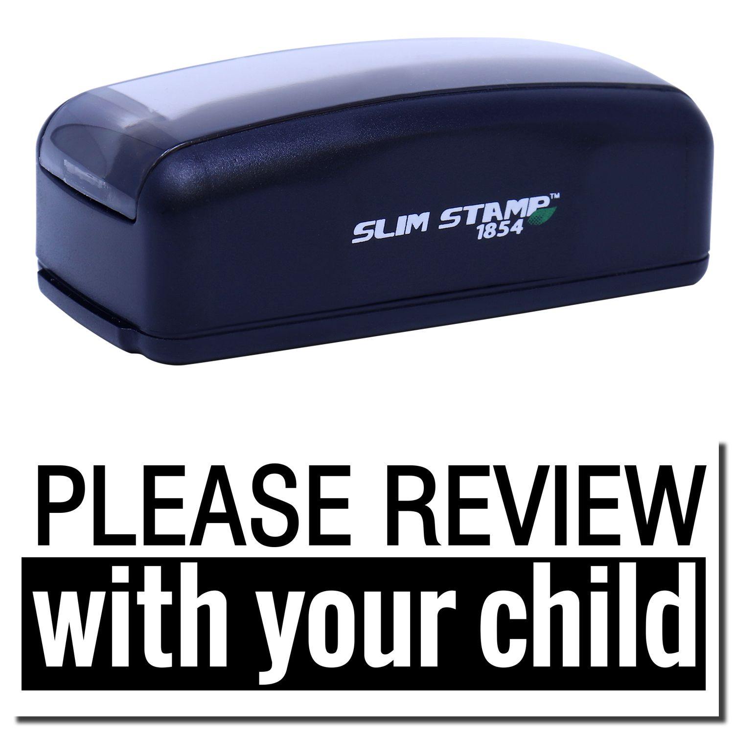 Large Pre-Inked Please Review With Your Child Stamp in black, featuring the text PLEASE REVIEW with your child below the stamp.