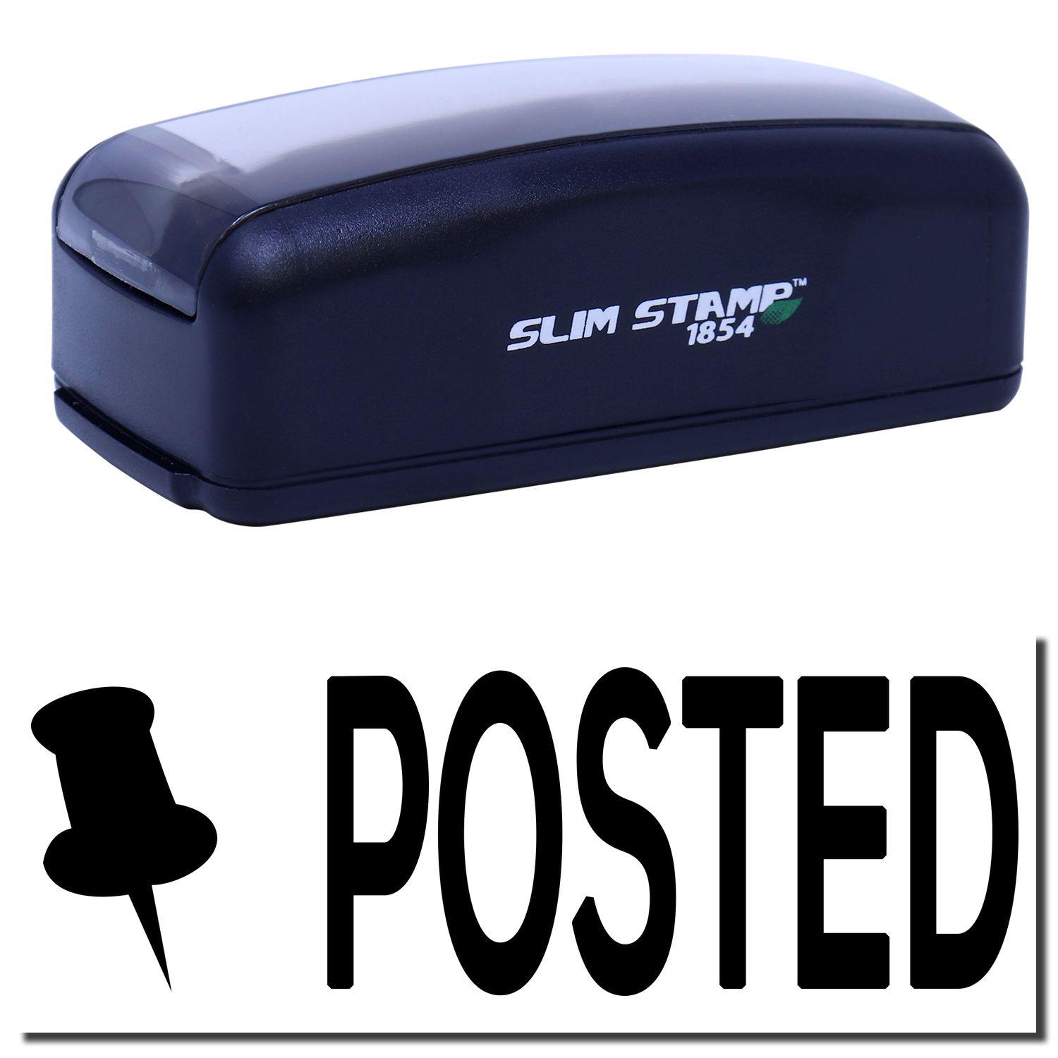 Large Pre-Inked Posted with Thumbtack Stamp in black, featuring a compact design and clear POSTED imprint with a thumbtack icon.