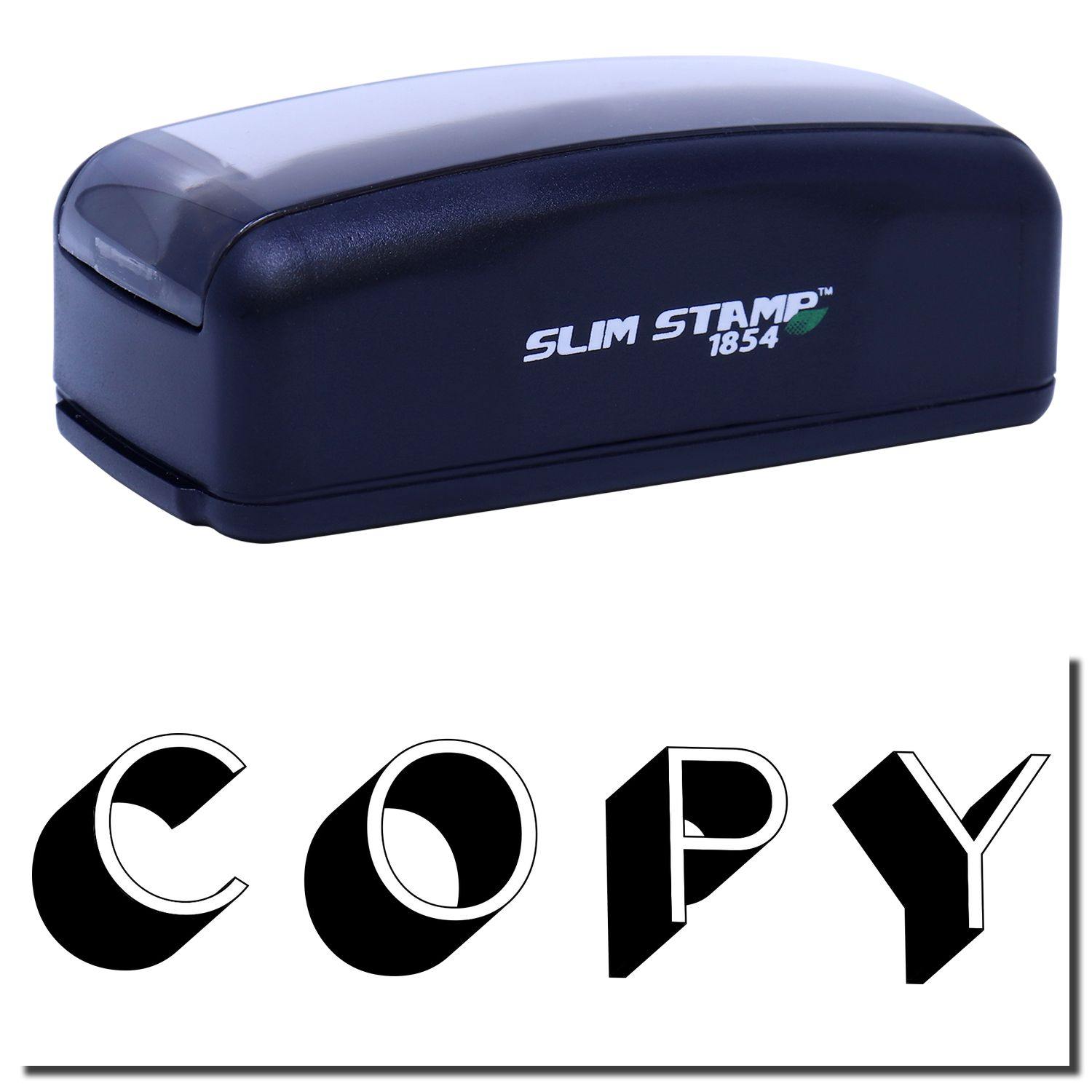 Large Pre-Inked Shadow Copy Stamp in black with COPY text imprint shown below. Compact design with SLIM STAMP 1854 label.