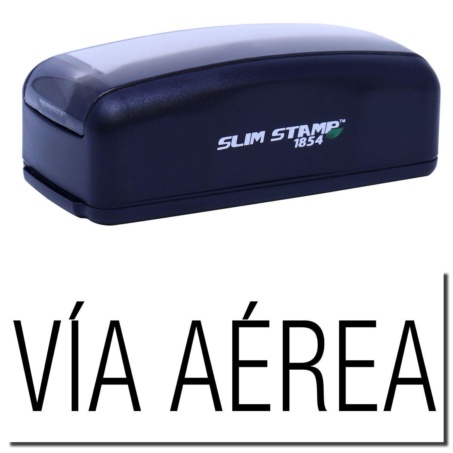 Large Pre-Inked Via Aerea Stamp in black with SLIM STAMP 1854 branding, shown with the stamped text VÍA AÉREA below.