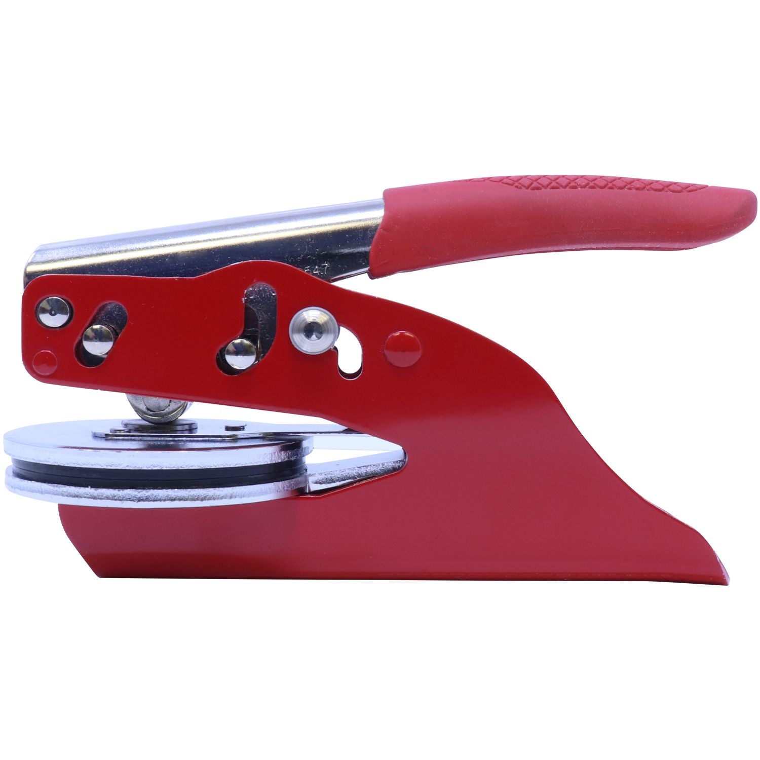 Professional Engineer Red Soft Seal Embosser with a sleek red handle and metallic components, designed for creating precise imprints.