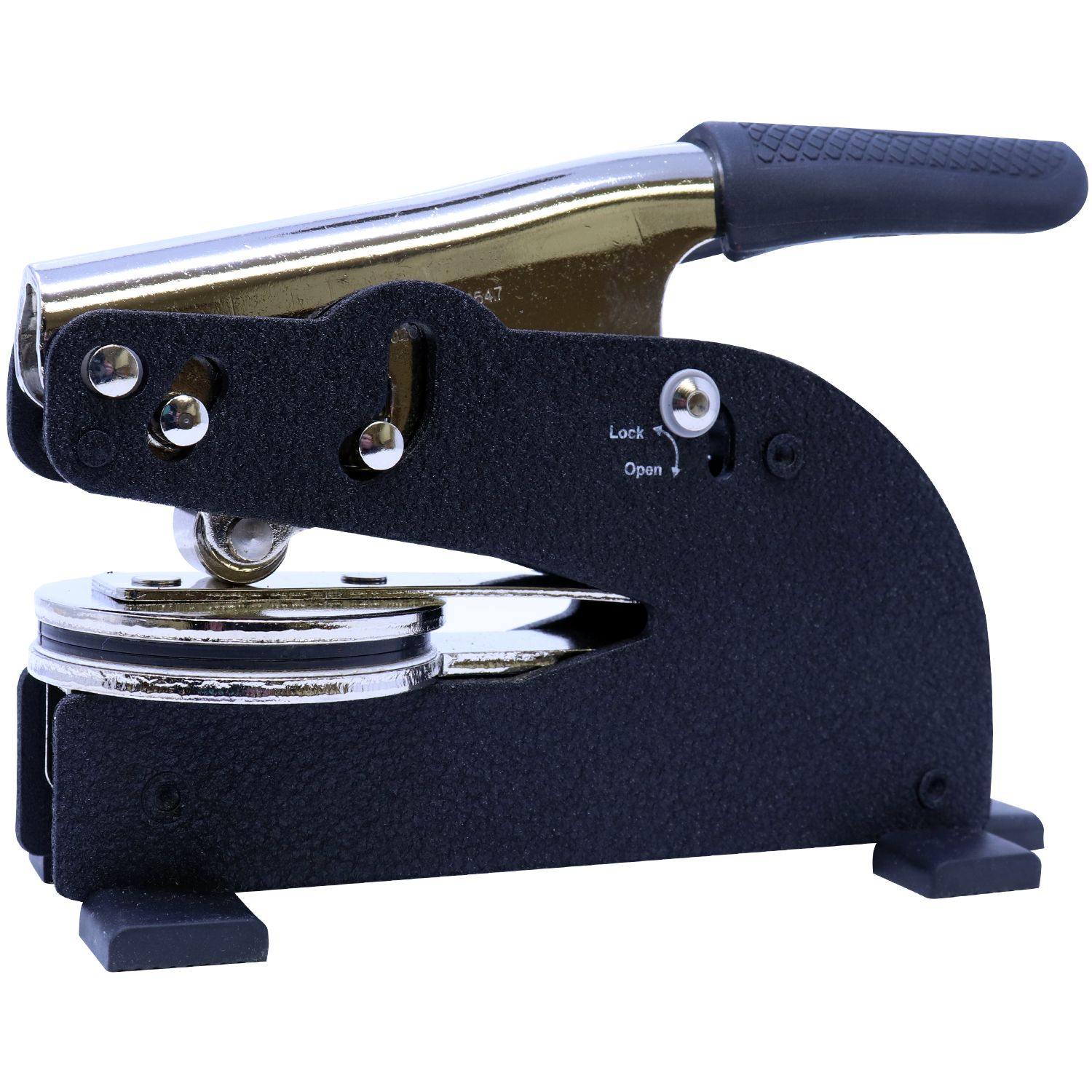 Land Surveyor Long Reach Desk Seal Embosser with a black base and a metallic handle, designed for professional embossing tasks.