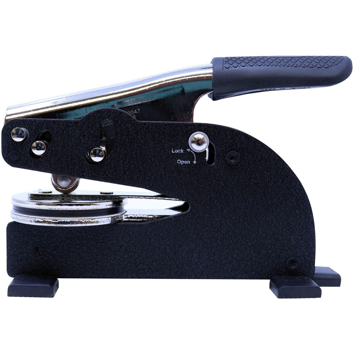 Real Estate Appraiser Long Reach Desk Seal Embosser with a black handle and metal body, designed for professional document embossing.