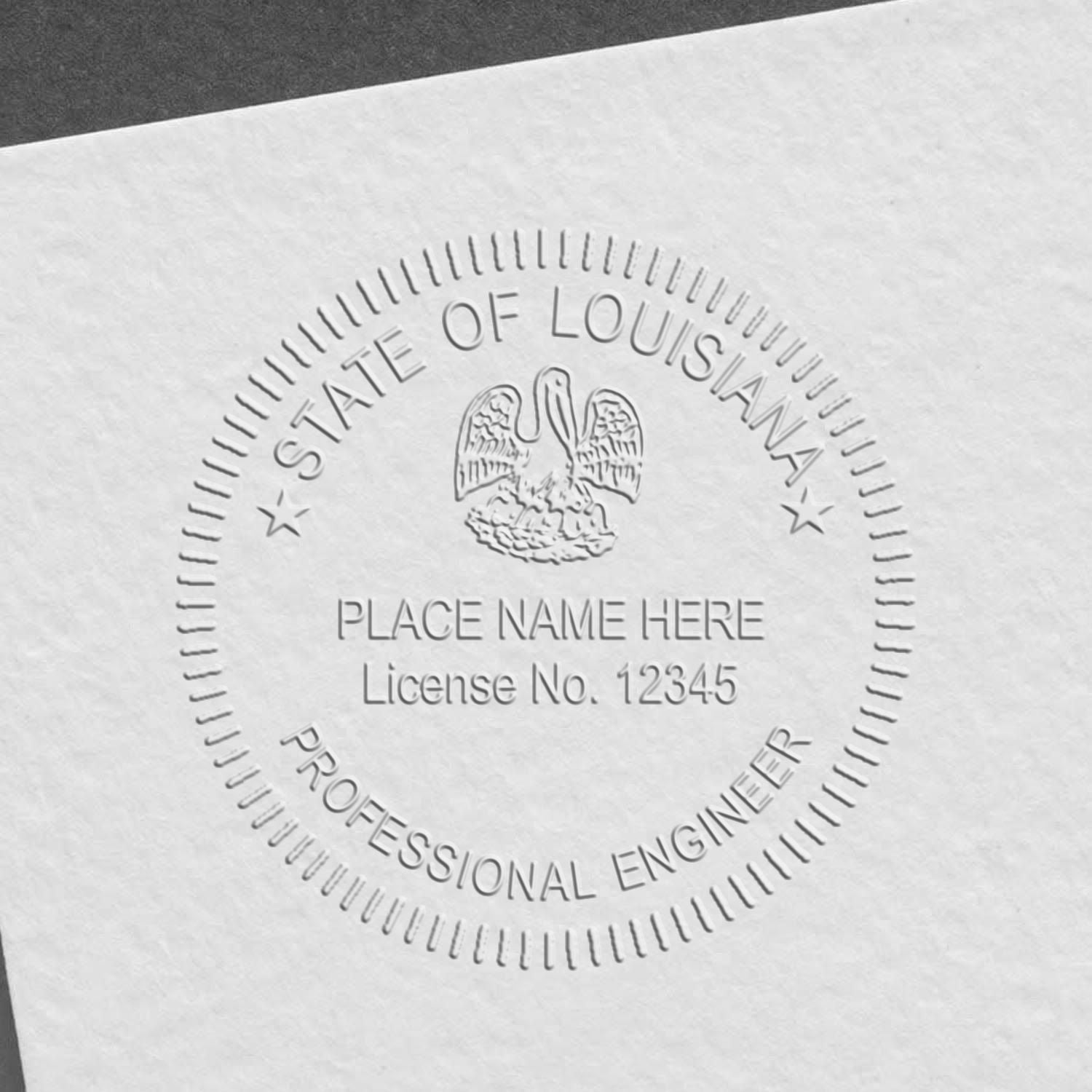 A photograph of the Hybrid Louisiana Engineer Seal stamp impression reveals a vivid, professional image of the on paper.