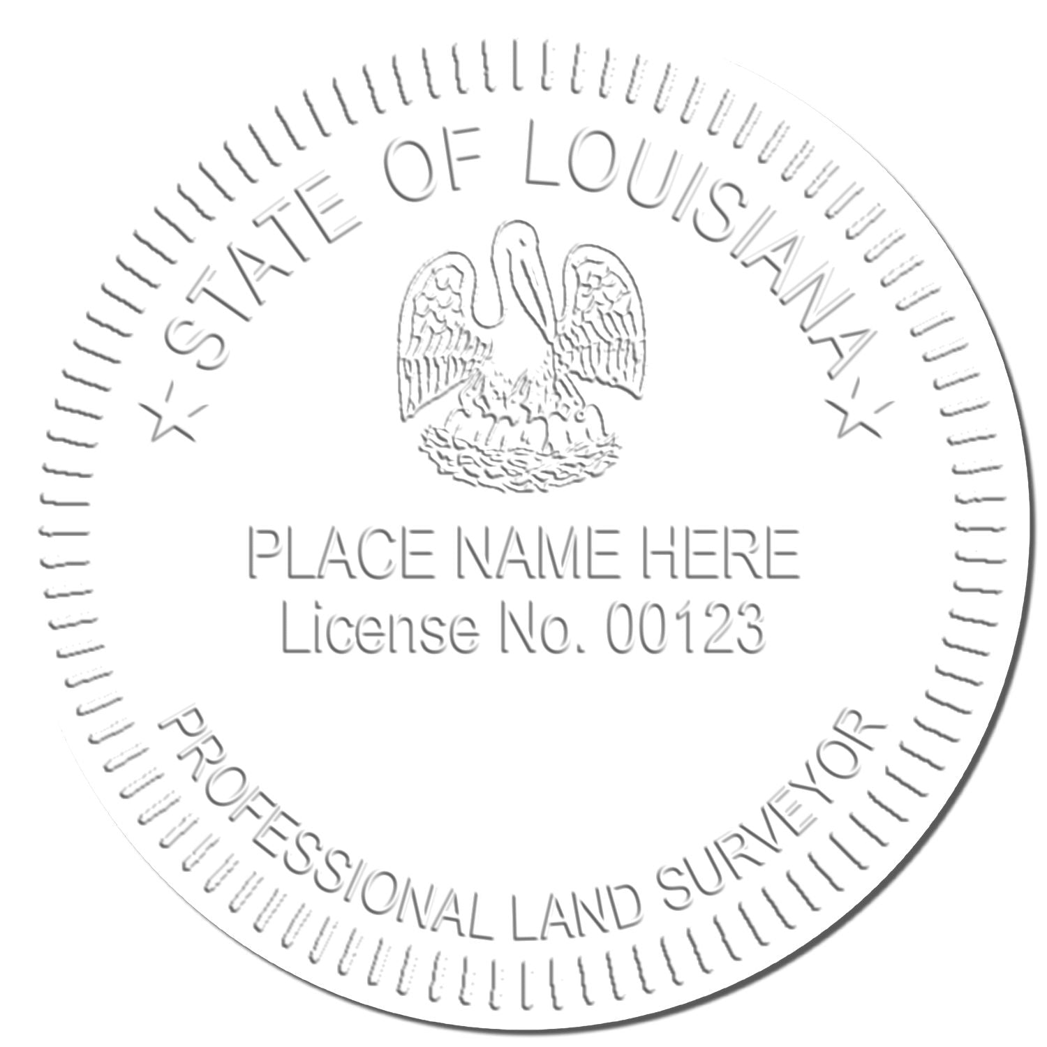 This paper is stamped with a sample imprint of the State of Louisiana Soft Land Surveyor Embossing Seal, signifying its quality and reliability.