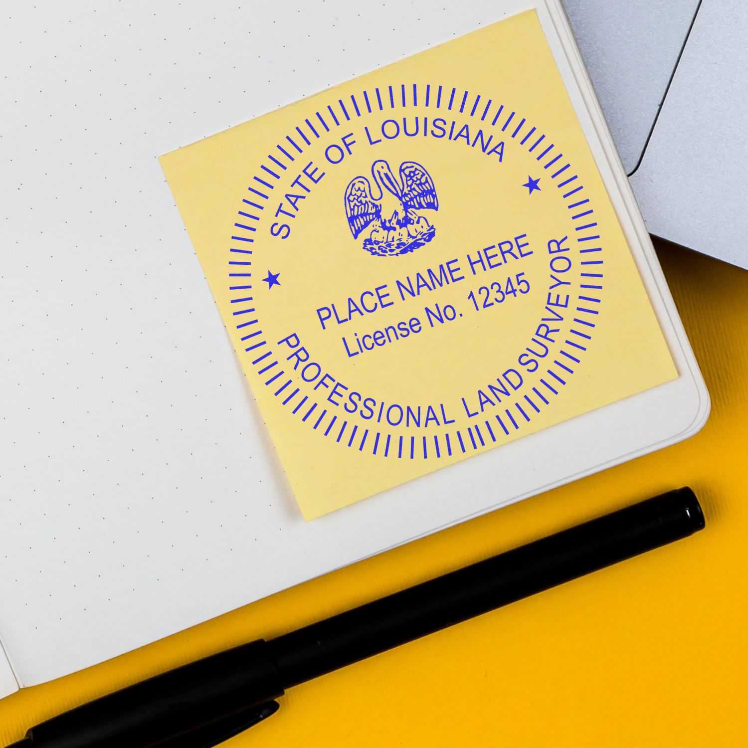 Louisiana Land Surveyor Seal Stamp In Use Photo