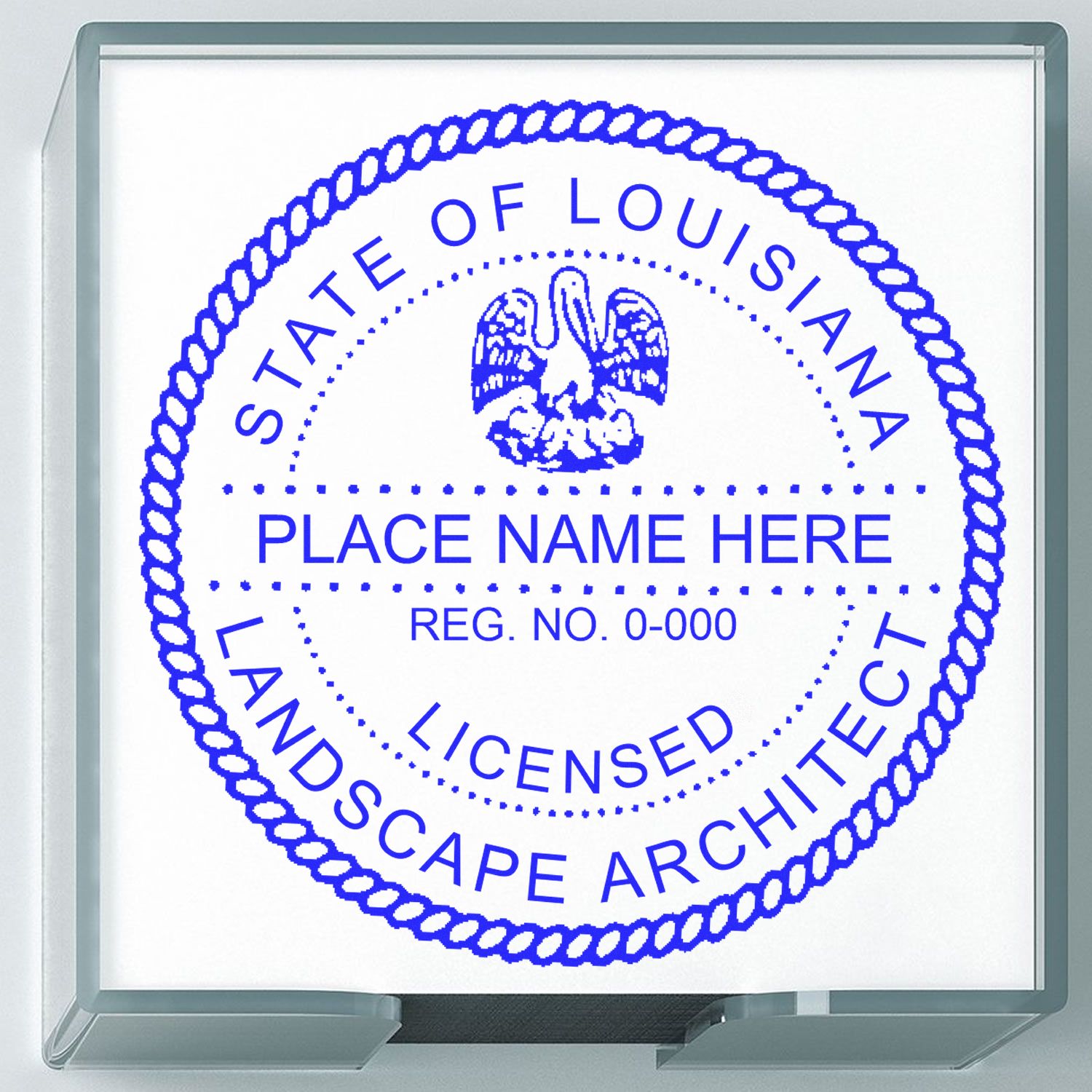 The Slim Pre-Inked Louisiana Landscape Architect Seal Stamp stamp impression comes to life with a crisp, detailed photo on paper - showcasing true professional quality.