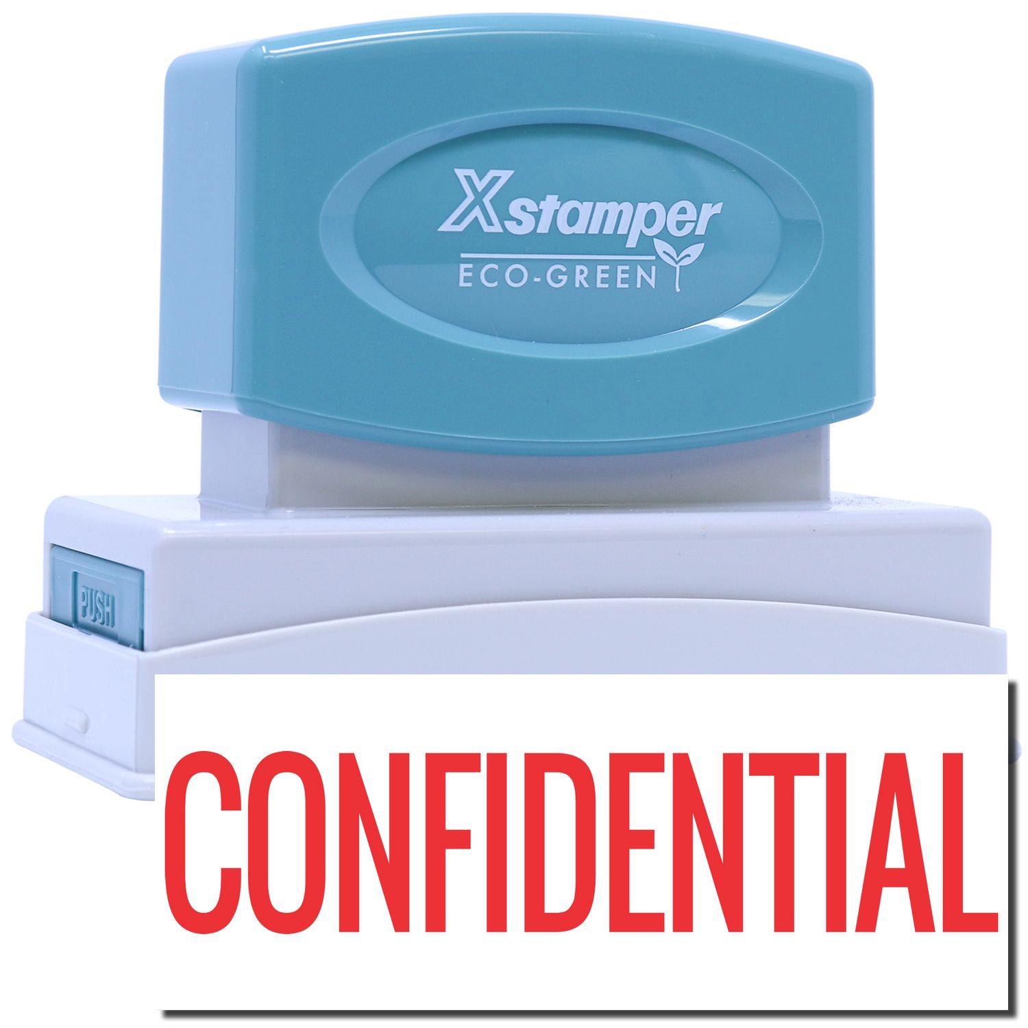 Jumbo Bold Red Confidential Xstamper Stamp with a blue handle and white base, featuring the word CONFIDENTIAL in large red letters.