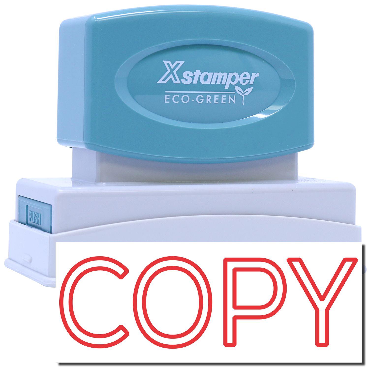 Jumbo Red Copy Xstamper Stamp with a blue handle and white base, displaying the word COPY in bold red letters.