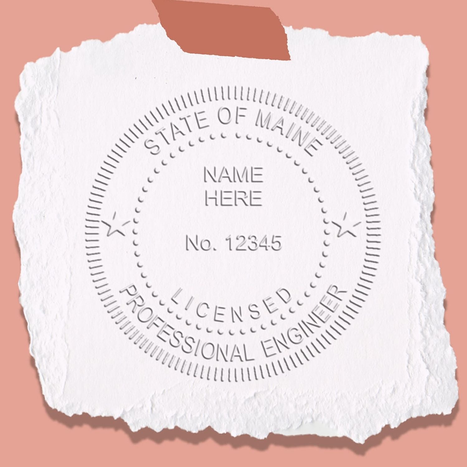 A photograph of the Soft Maine Professional Engineer Seal stamp impression reveals a vivid, professional image of the on paper.