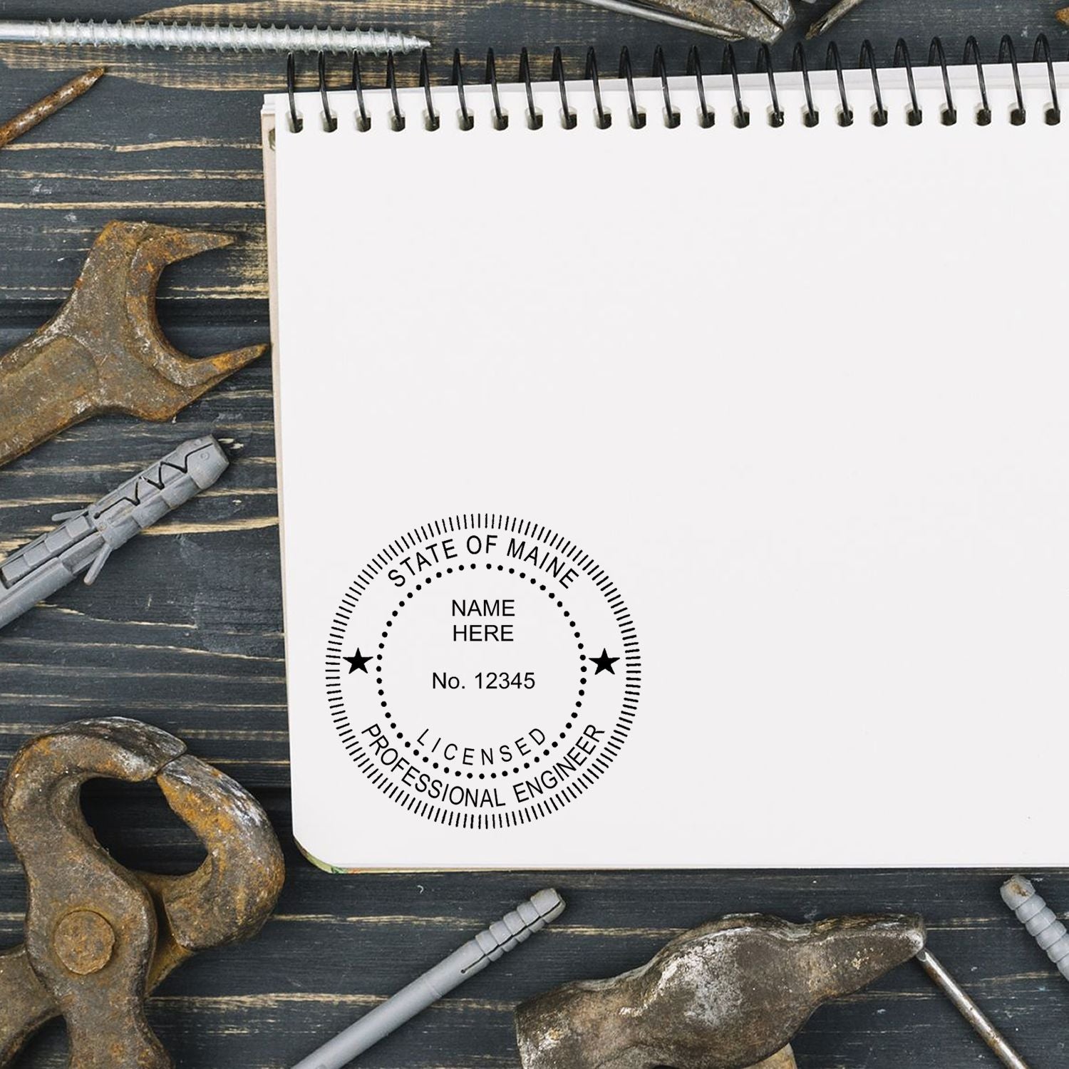 Another Example of a stamped impression of the Premium MaxLight Pre-Inked Maine Engineering Stamp on a piece of office paper.