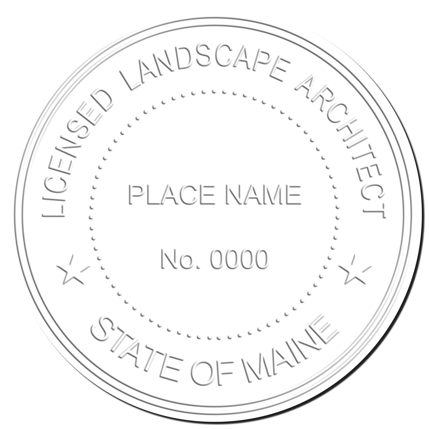 This paper is stamped with a sample imprint of the State of Maine Handheld Landscape Architect Seal, signifying its quality and reliability.