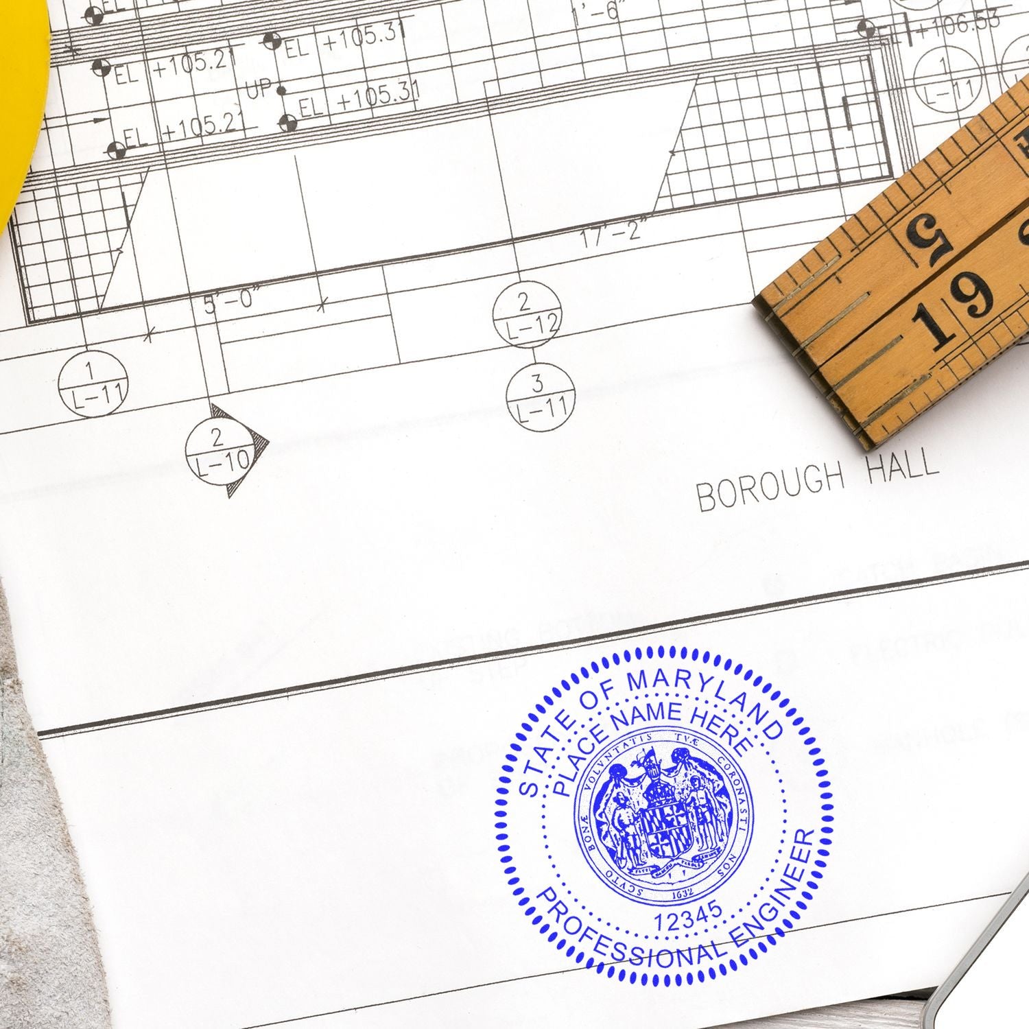 A Maryland Professional Engineer eSeal Electronic Image Stamp of Seal in use, showcasing a detailed design for official engineering documents and certifications.