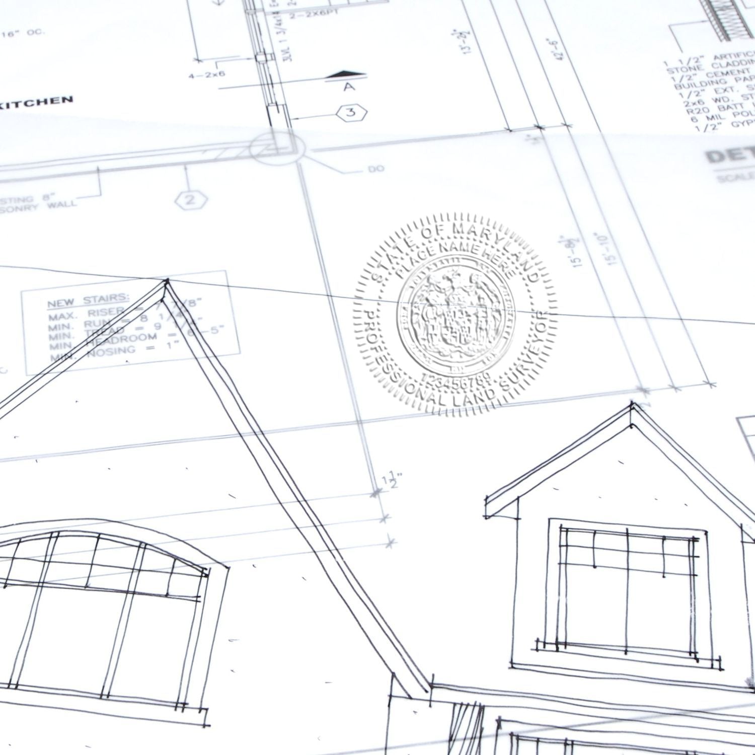 Another Example of a stamped impression of the Hybrid Maryland Land Surveyor Seal on a office form