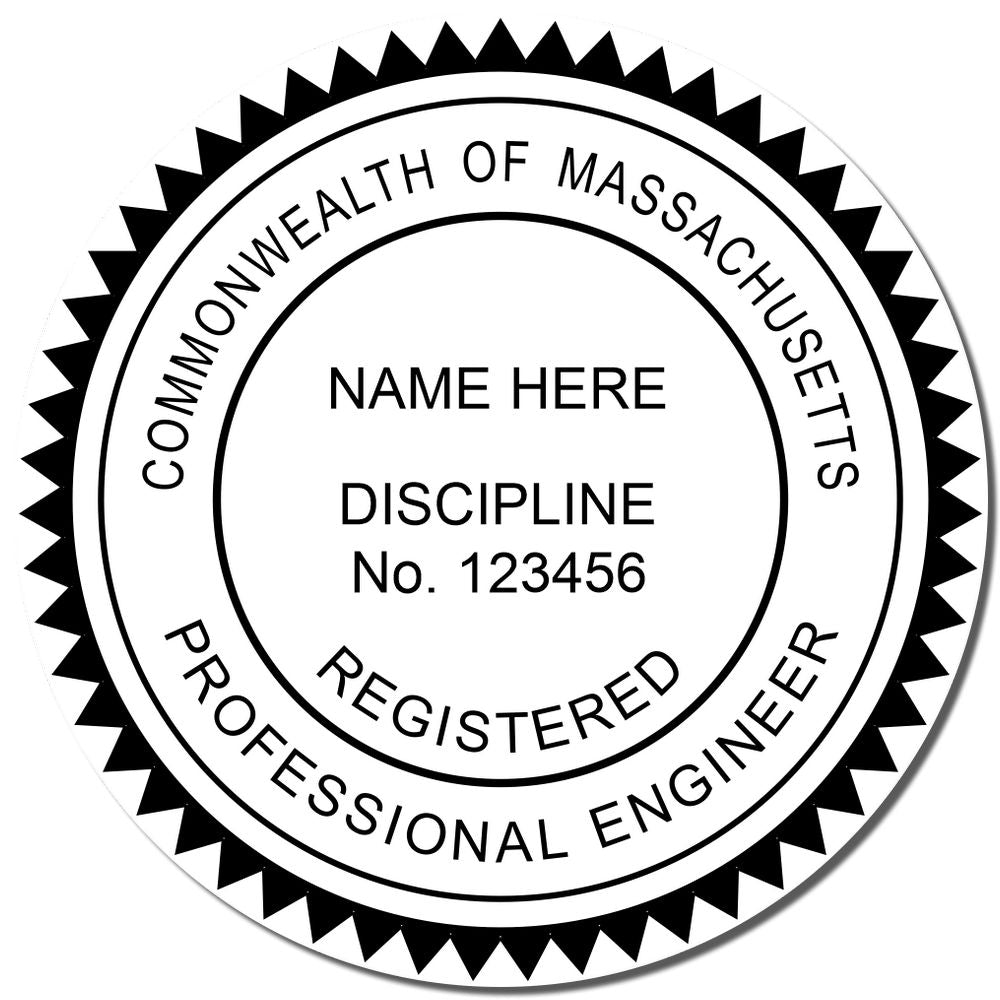 An alternative view of the Digital Massachusetts PE Stamp and Electronic Seal for Massachusetts Engineer stamped on a sheet of paper showing the image in use