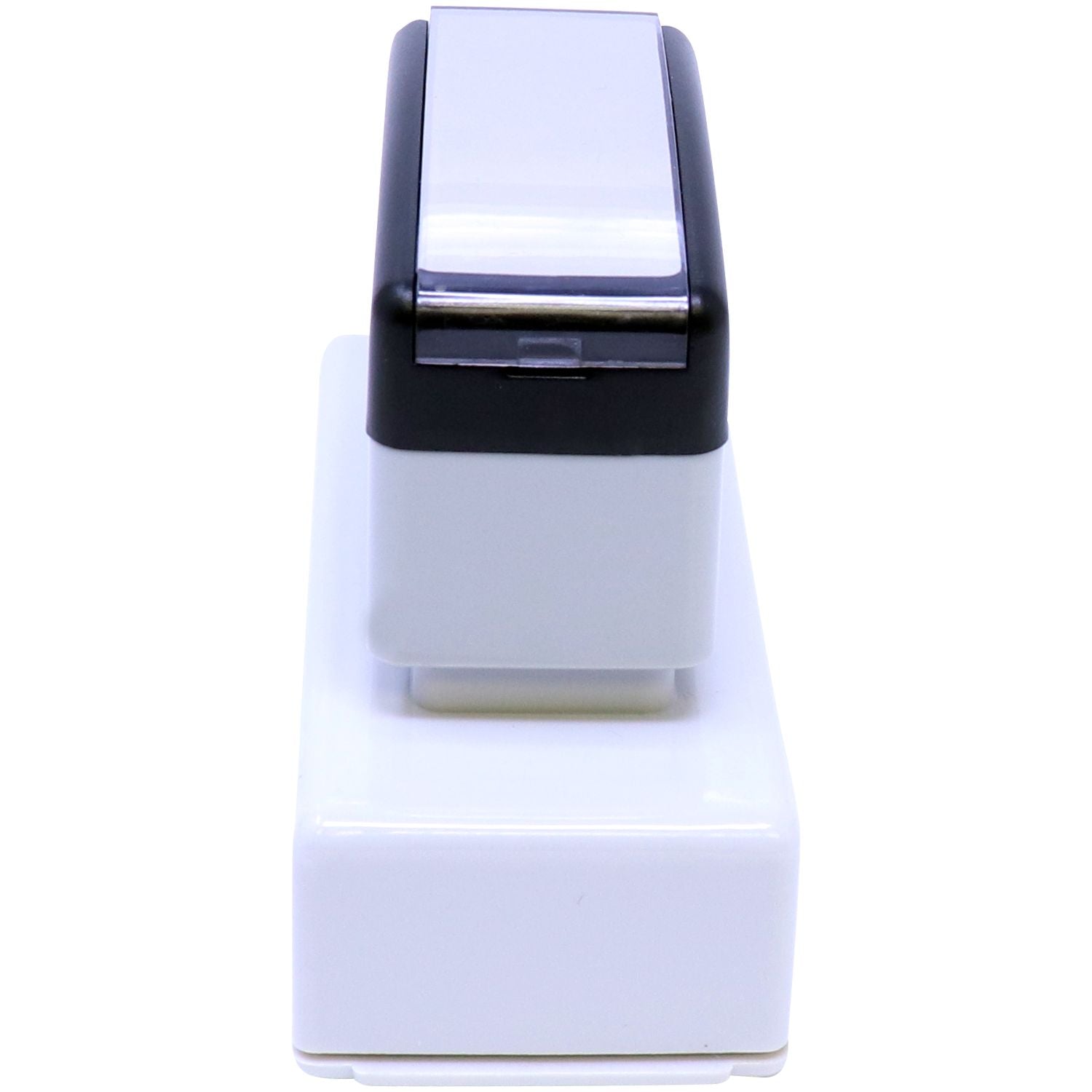 MaxLight XL2-185 Custom Pre-Inked Business Stamp 15/16 x 2-3/4, shown from the top and side, featuring a sleek black and white design.