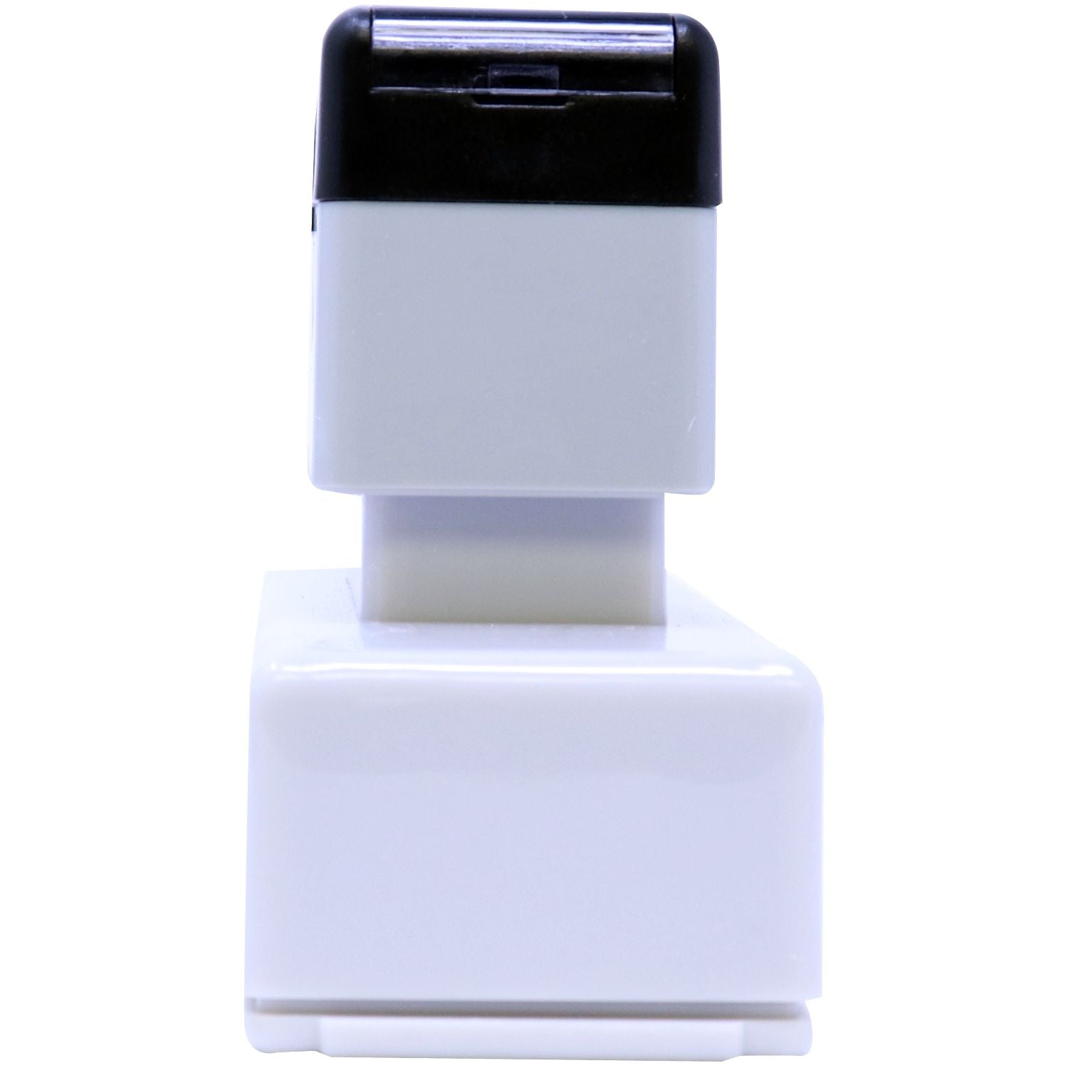 MaxLight XL2-265 Custom Pre-Inked Business Stamp 11/16 x 3-5/16, shown in a side view with a white base and black top.