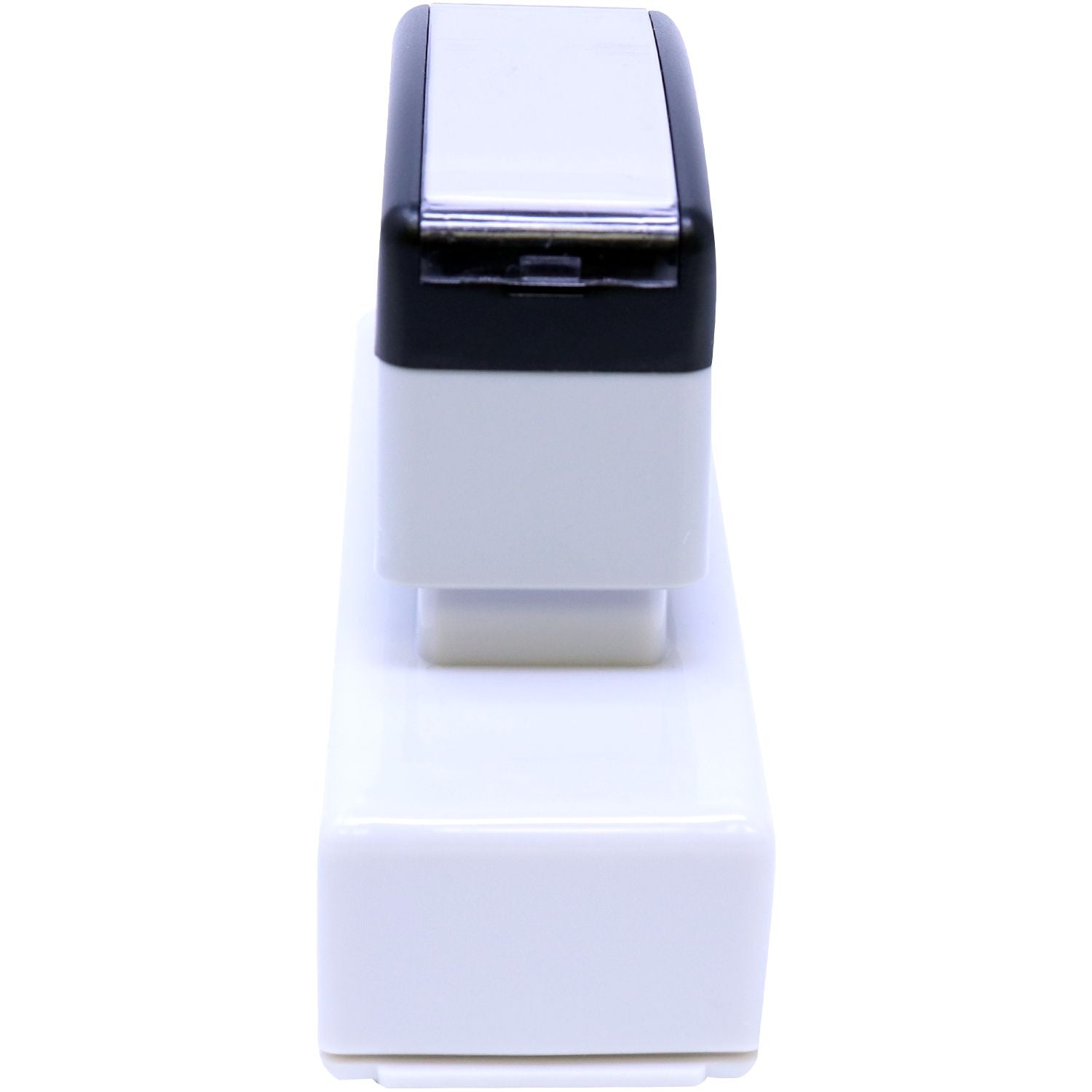 MaxLight XL2-265 Custom Pre-Inked Business Stamp 11/16 x 3-5/16, shown from the top and side, featuring a sleek white and black design.