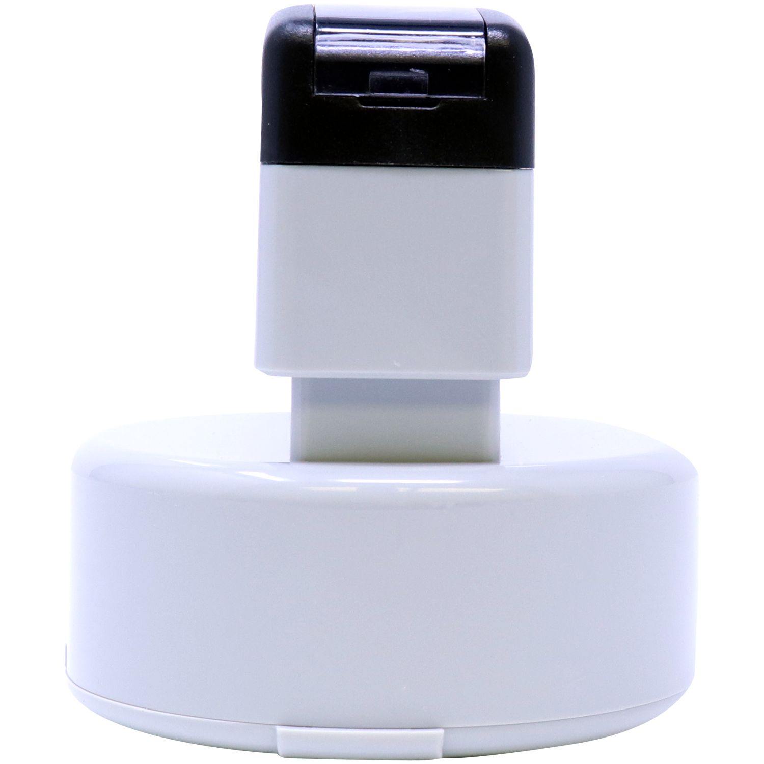 White Landscape Architect MaxLight Pre Inked Rubber Stamp of Seal with a black top, shown in a side view against a white background.