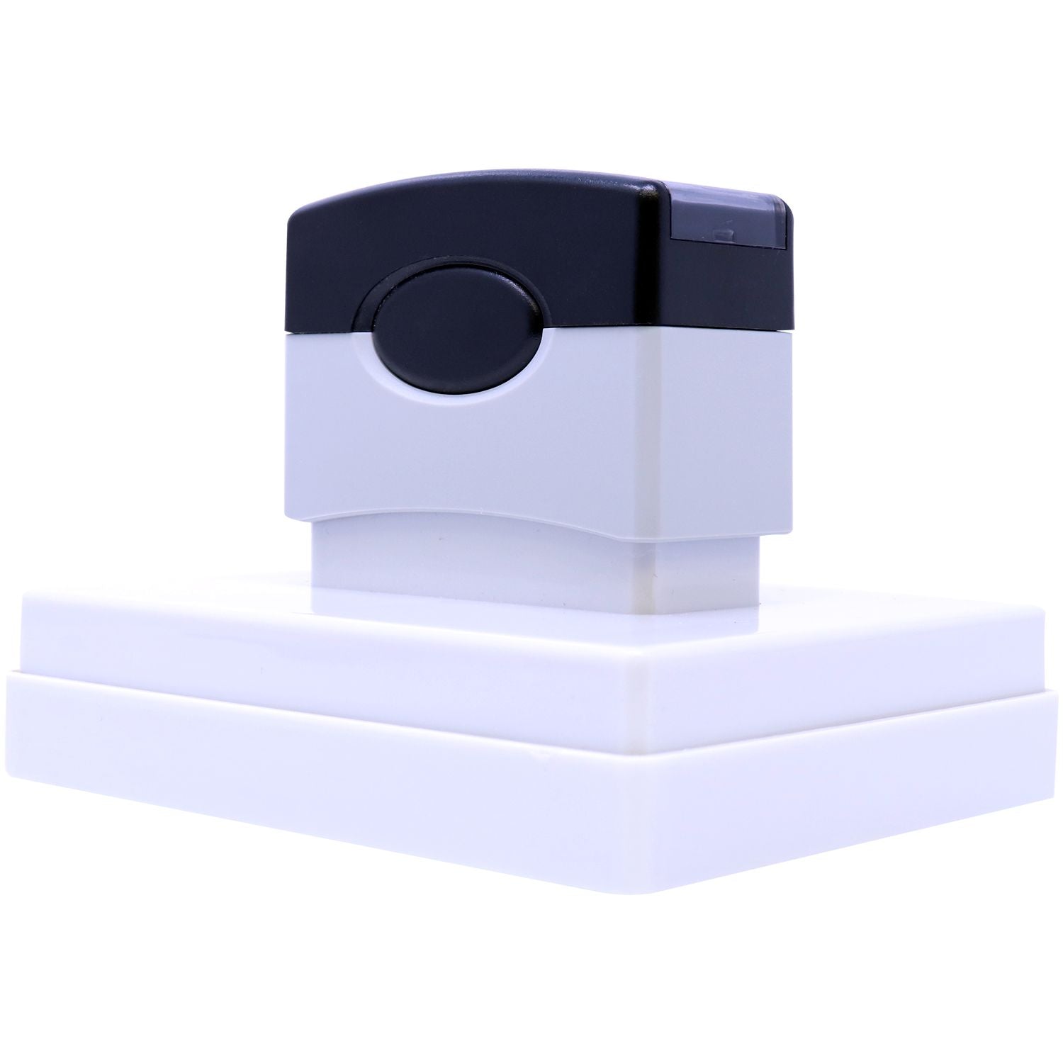 MaxLight XL2-700 Custom Pre-Inked Business Stamp 2-3/4-x 3-3/4, shown from a back angle, resting on a white surface.