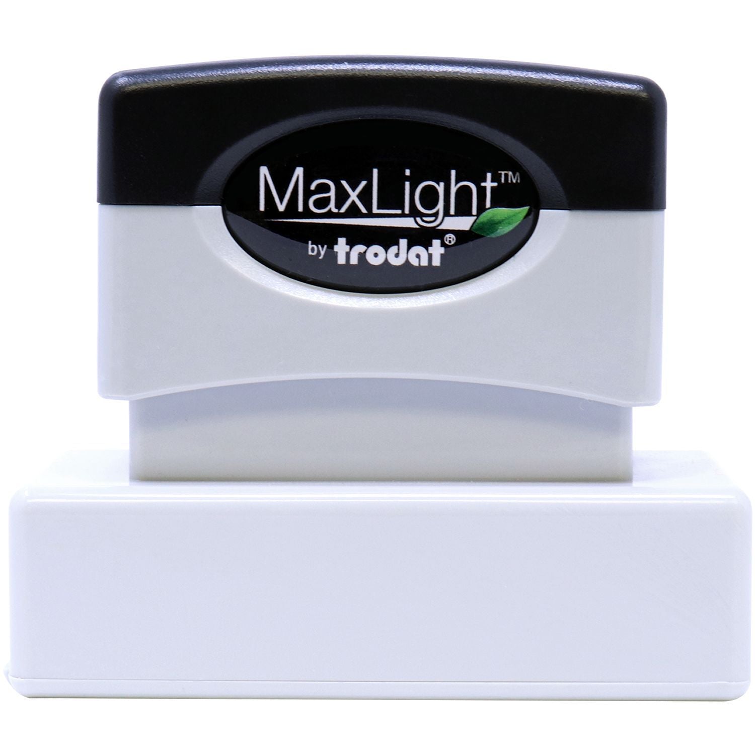 MaxLight XL2-145 Custom Pre-Inked Business Stamp 5/8 x 2-3/8 in black and white, shown from the front with the brand logo visible.