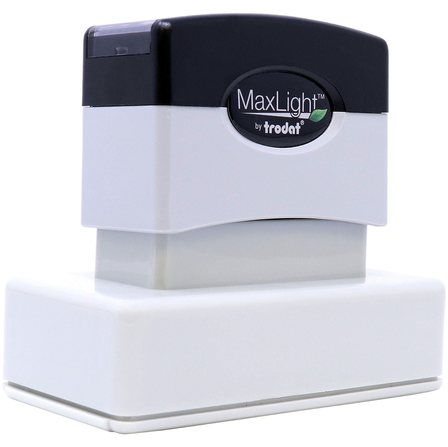 MaxLight XL2-245 Custom Pre-Inked Business Stamp 1-1/4 x 3-3/16 in black and white, front-side view on a white background.