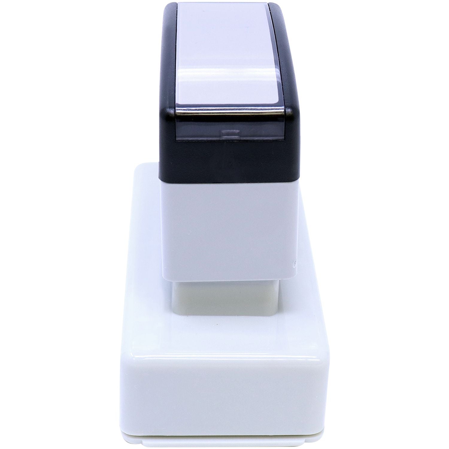 MaxLight XL2-245 Custom Pre-Inked Business Stamp 1-1/4 x 3-3/16, shown in a top-side view with a sleek black and white design.