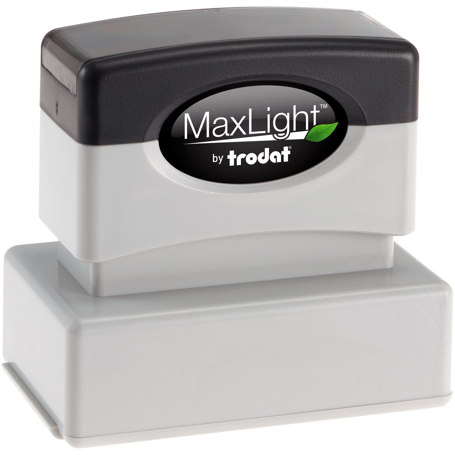 MaxLight XL2-125 Custom Pre-Inked Business Stamp 1 x 2 with a black and white design, featuring the MaxLight logo on the top.