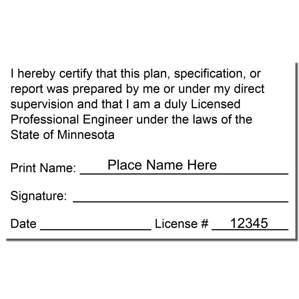 An alternative view of the Digital Minnesota PE Stamp and Electronic Seal for Minnesota Engineer stamped on a sheet of paper showing the image in use