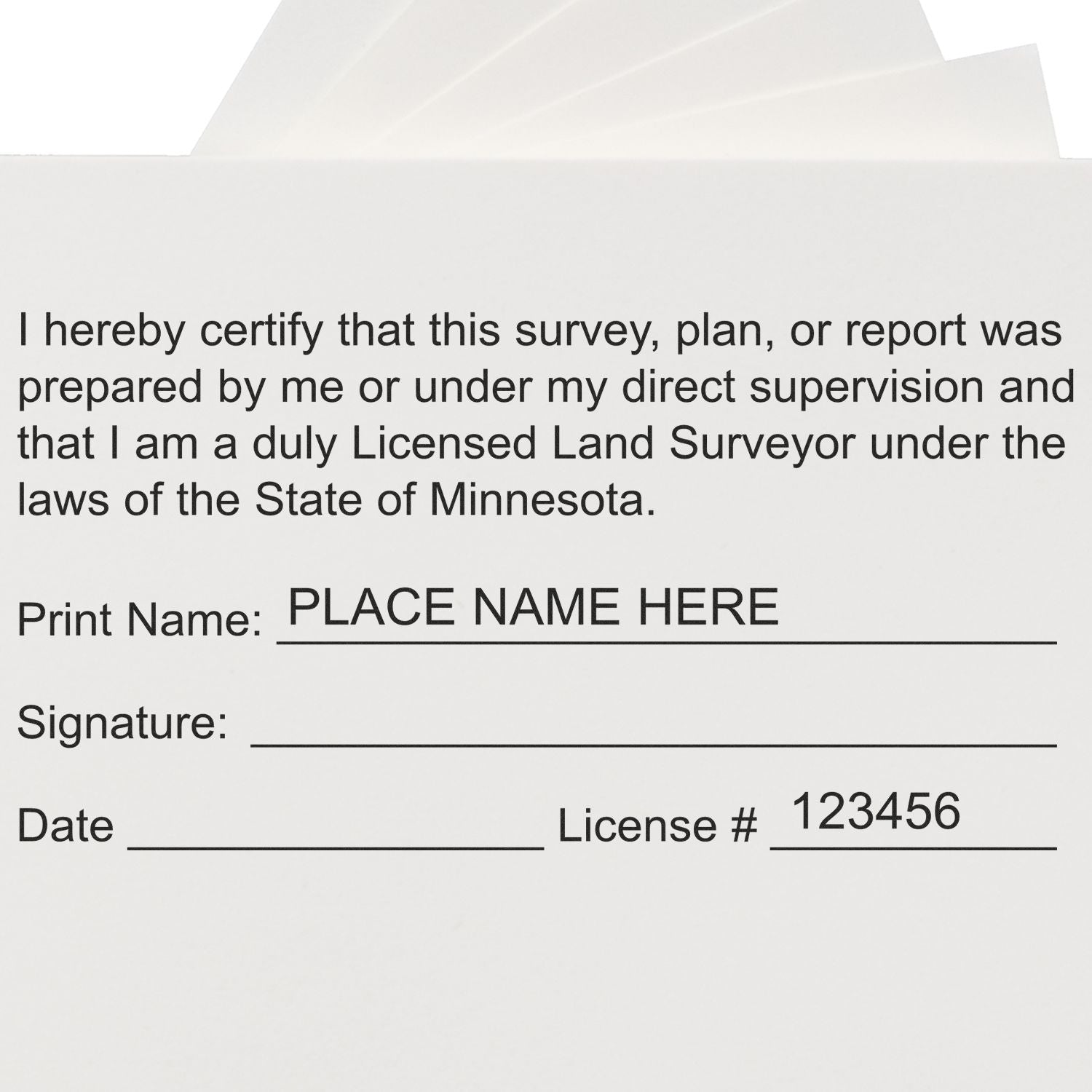 Digital Minnesota Land Surveyor Stamp, Electronic Seal for Minnesota Land Surveyor, customizable with name, signature, date, and license number.