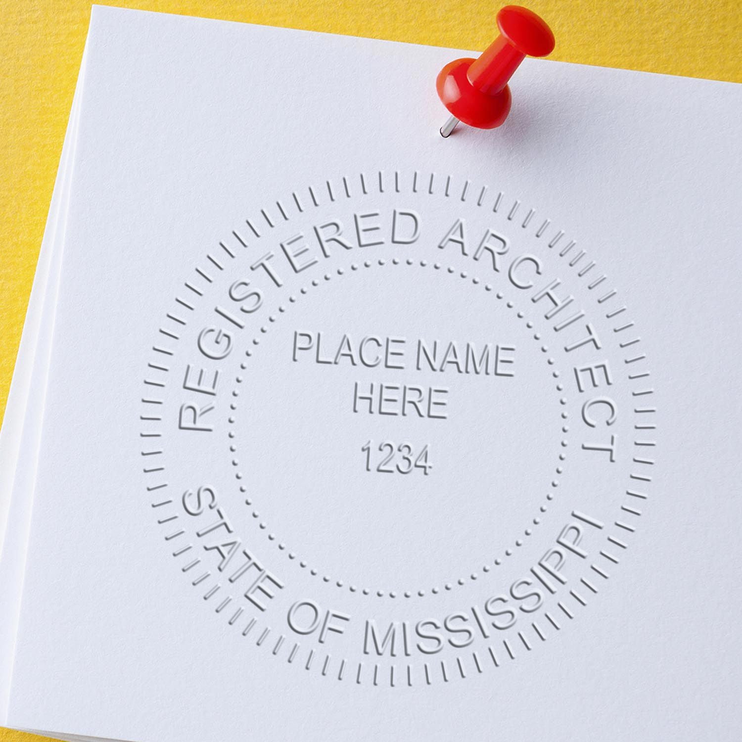 The State of Mississippi Long Reach Architectural Embossing Seal stamp impression comes to life with a crisp, detailed photo on paper - showcasing true professional quality.