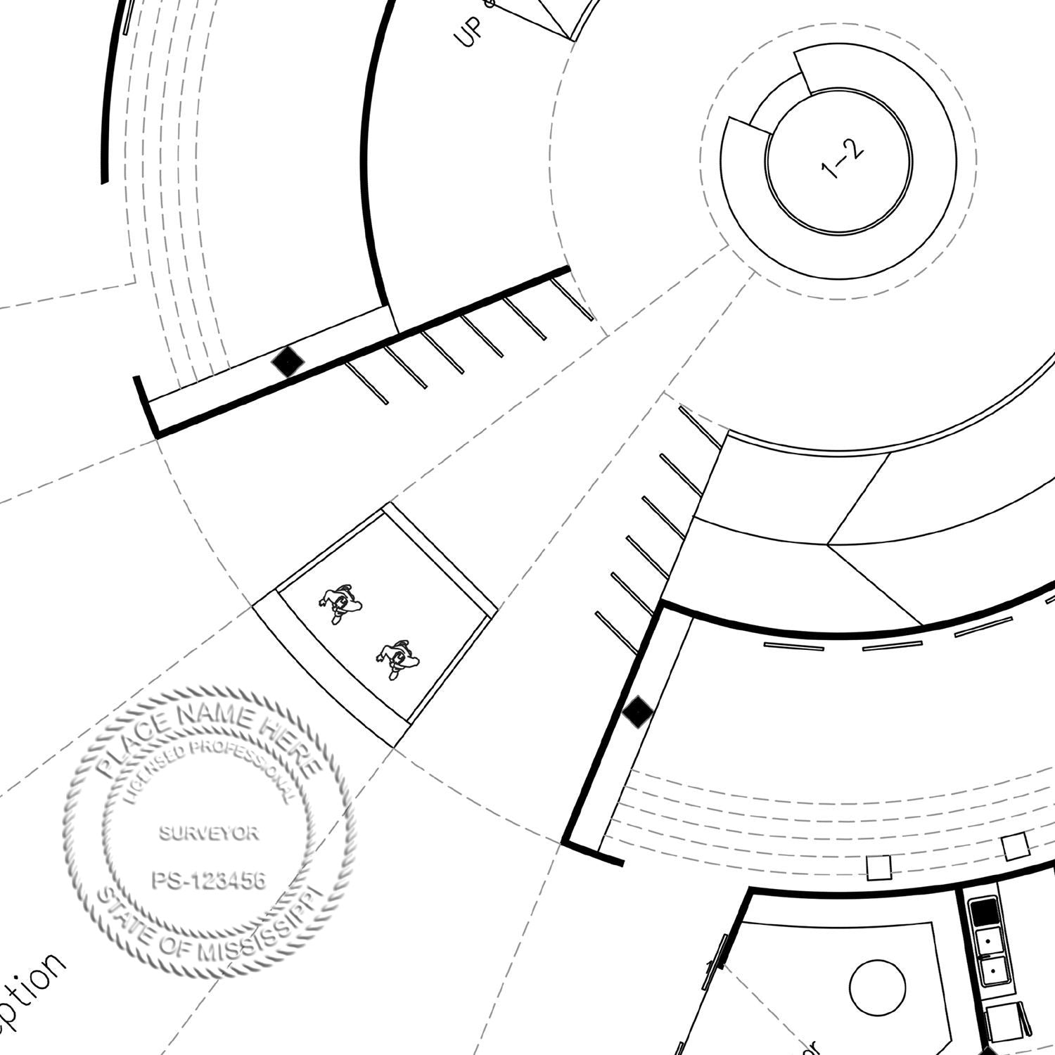 Another Example of a stamped impression of the Hybrid Mississippi Land Surveyor Seal on a office form