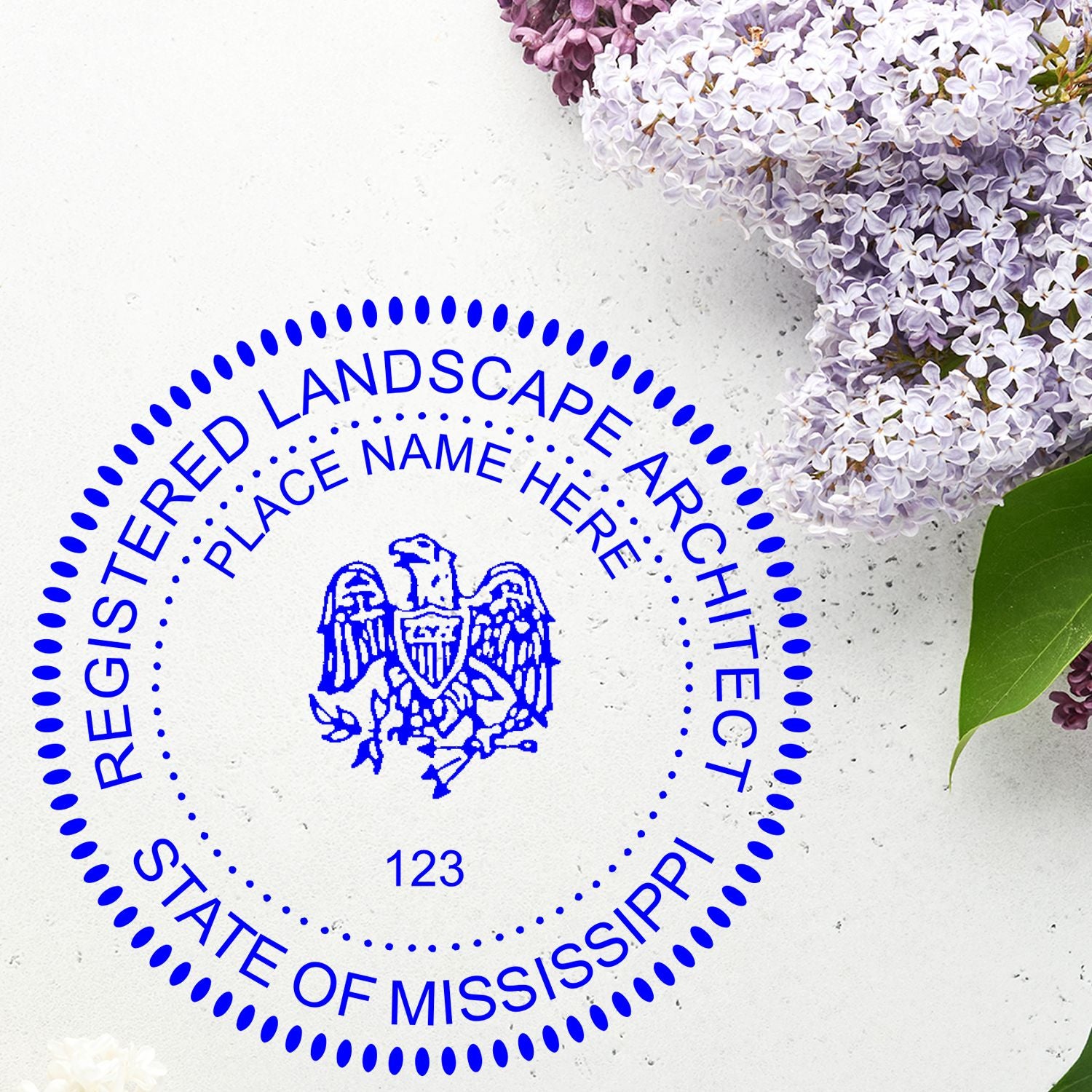 The Digital Mississippi Landscape Architect Stamp stamp impression comes to life with a crisp, detailed photo on paper - showcasing true professional quality.