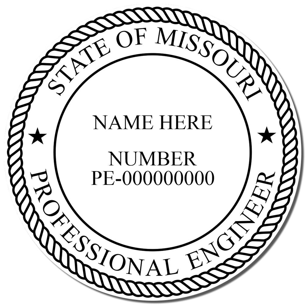 A stamped impression of the Premium MaxLight Pre-Inked Missouri Engineering Stamp in this stylish lifestyle photo, setting the tone for a unique and personalized product.