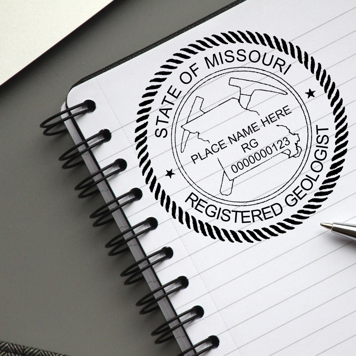 This paper is stamped with a sample imprint of the Premium MaxLight Pre-Inked Missouri Geology Stamp, signifying its quality and reliability.