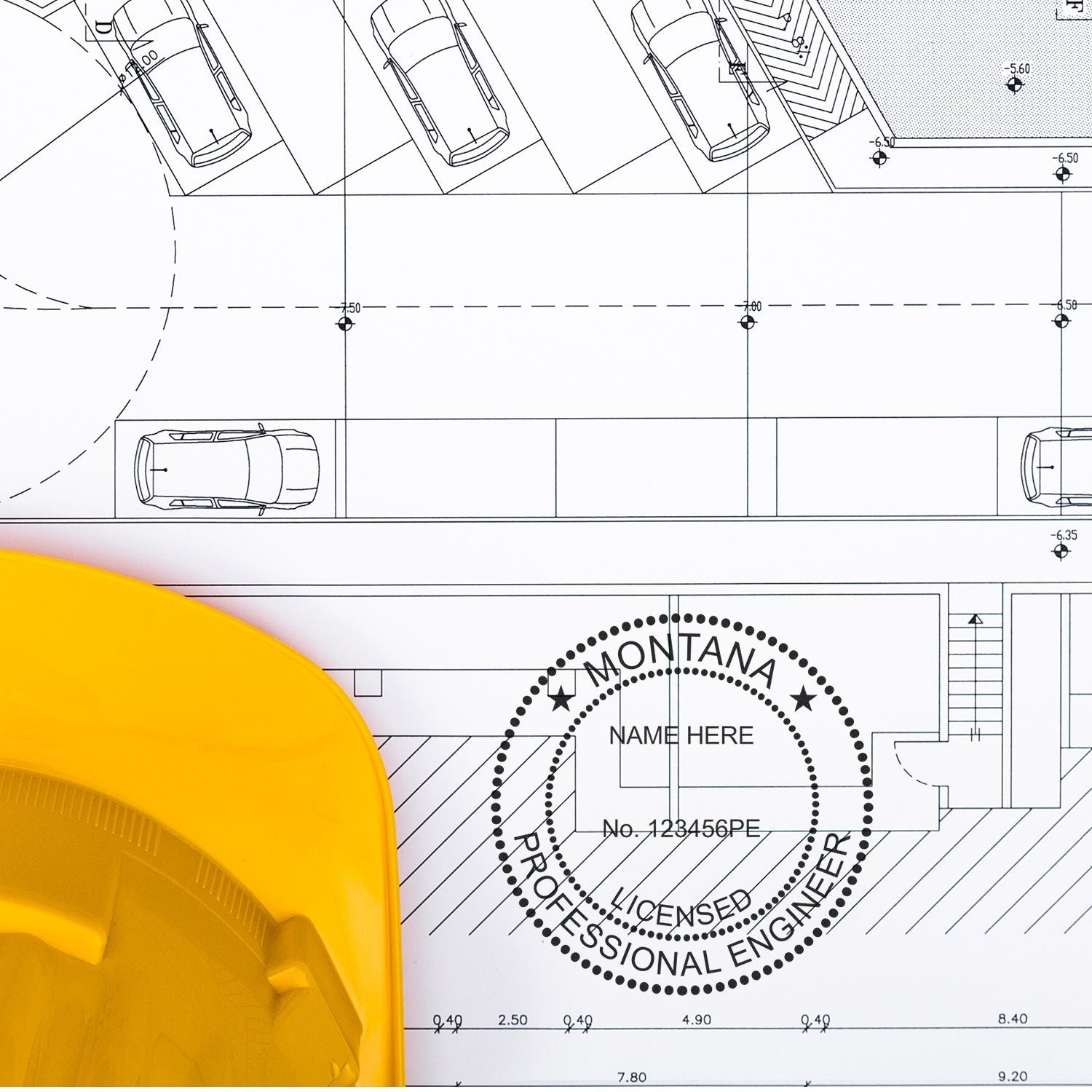 This paper is stamped with a sample imprint of the Digital Montana PE Stamp and Electronic Seal for Montana Engineer, signifying its quality and reliability.