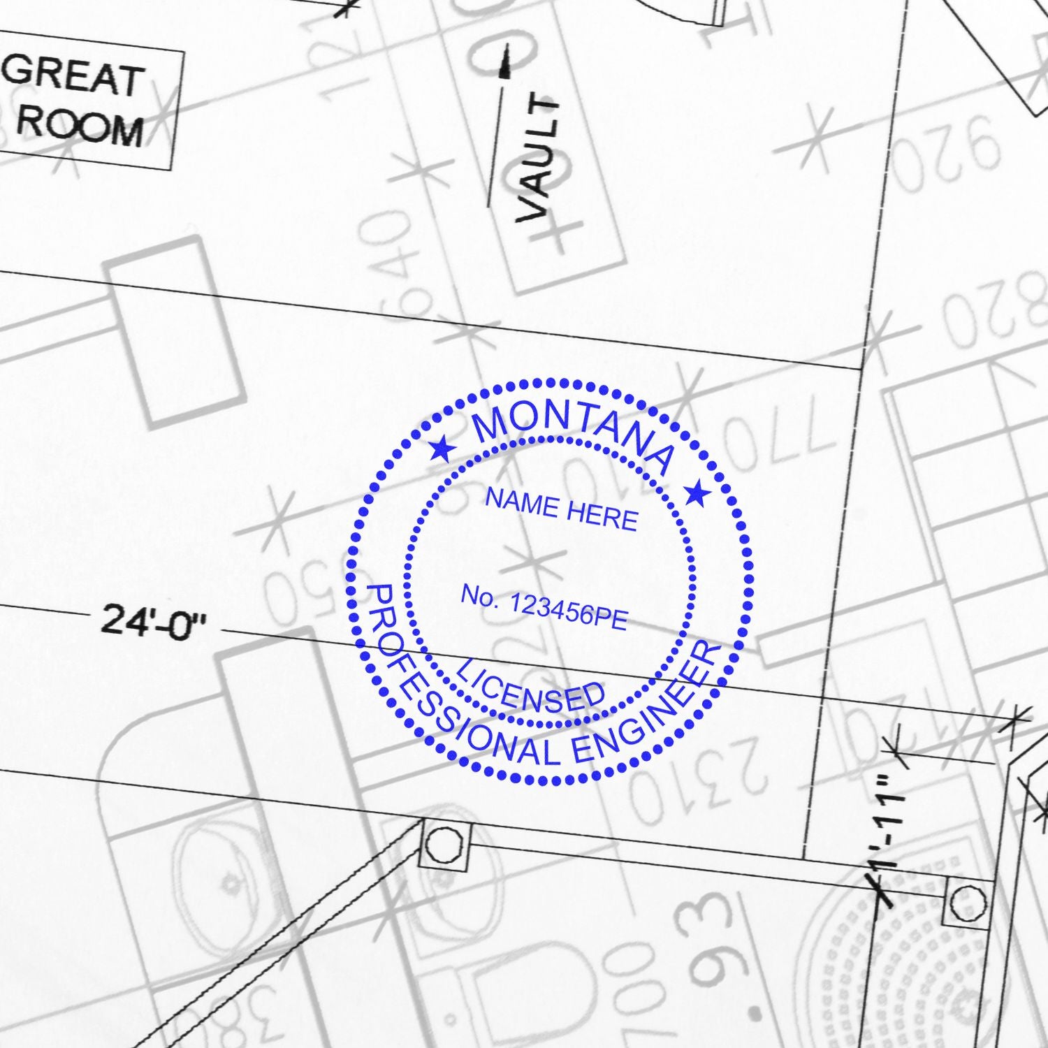 Digital Montana PE Stamp and Electronic Seal for Montana Engineer in use photo showing a stamped imprint of the Digital Montana PE Stamp and Electronic Seal for Montana Engineer