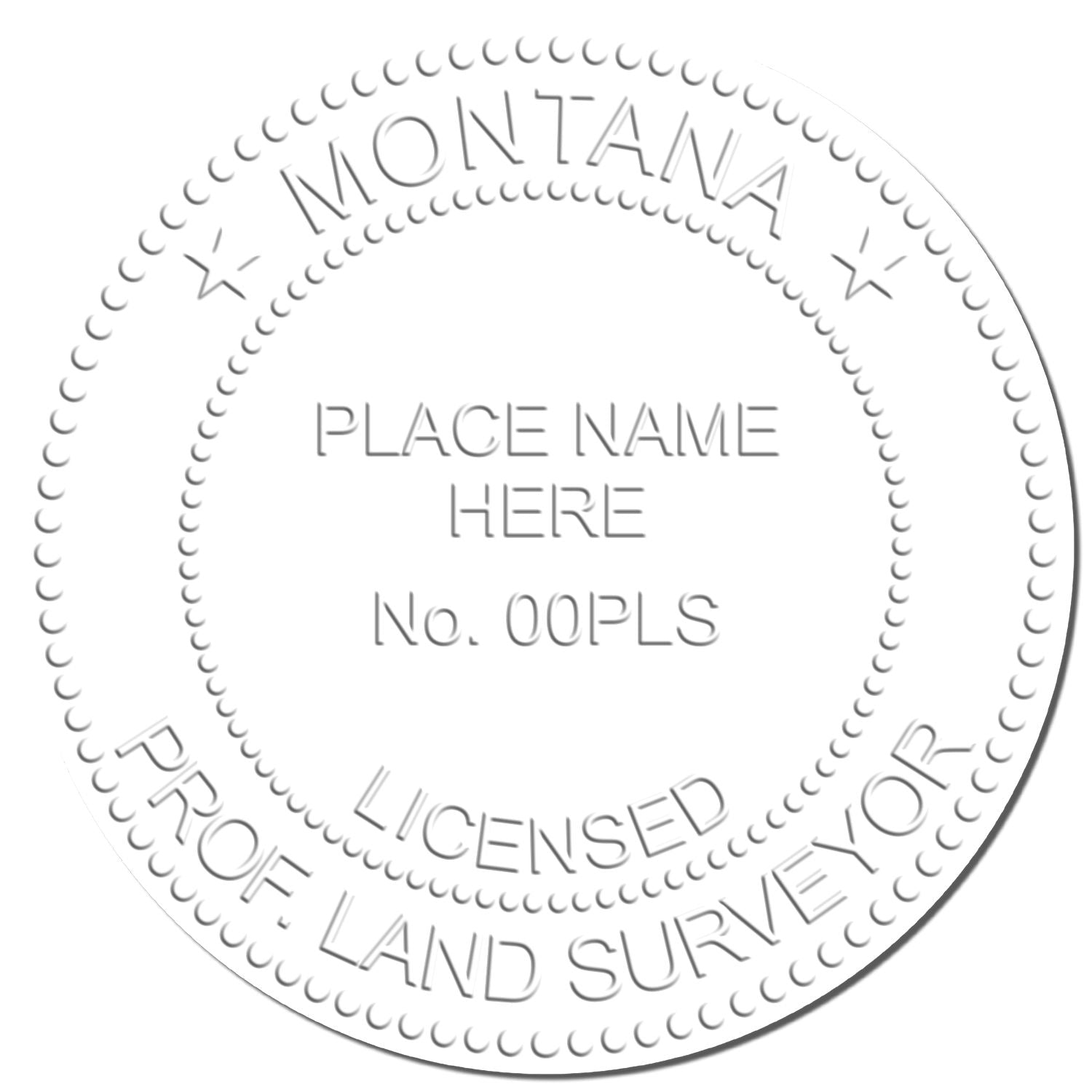 This paper is stamped with a sample imprint of the Extended Long Reach Montana Surveyor Embosser, signifying its quality and reliability.