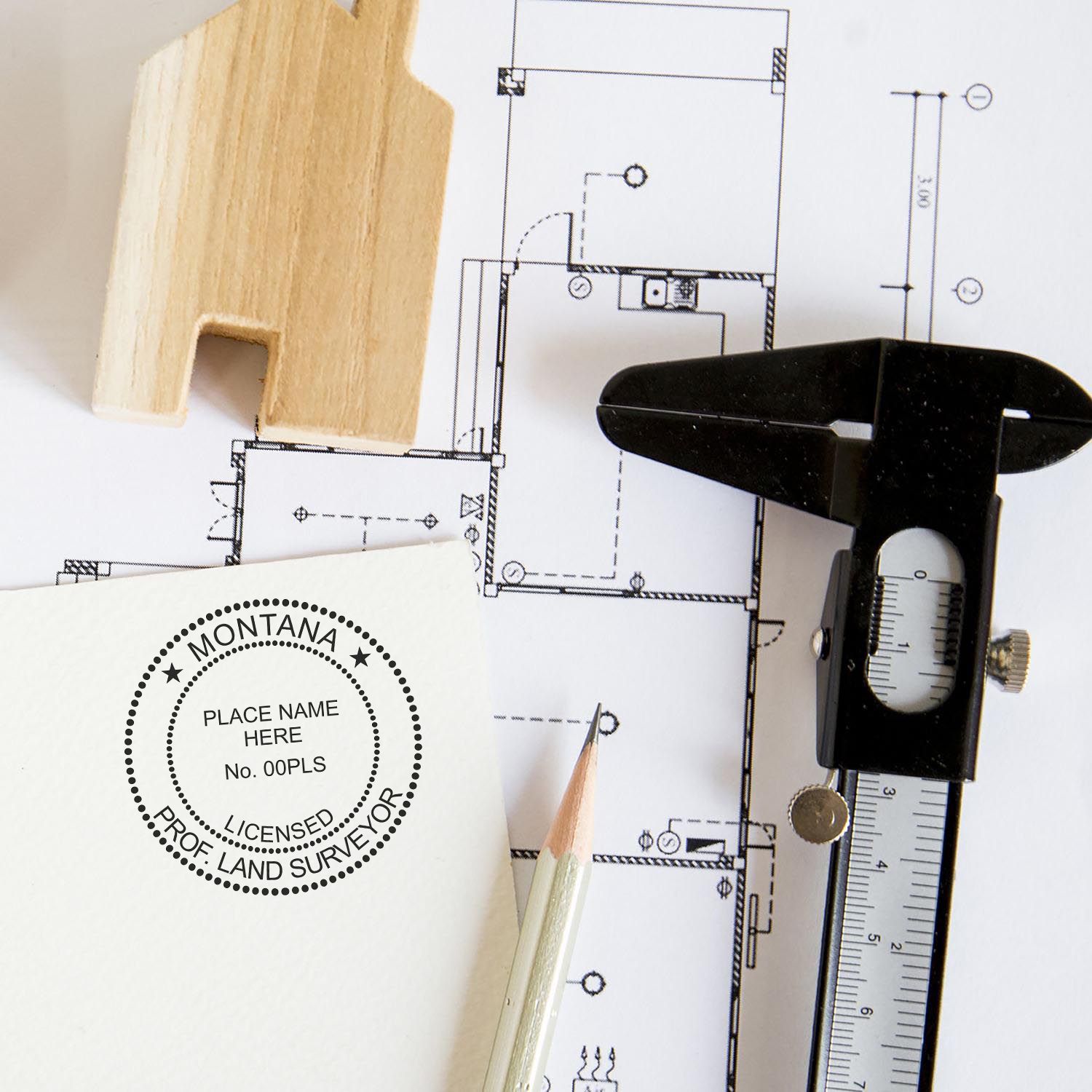 Montana Land Surveyor Seal Stamp In Use Photo